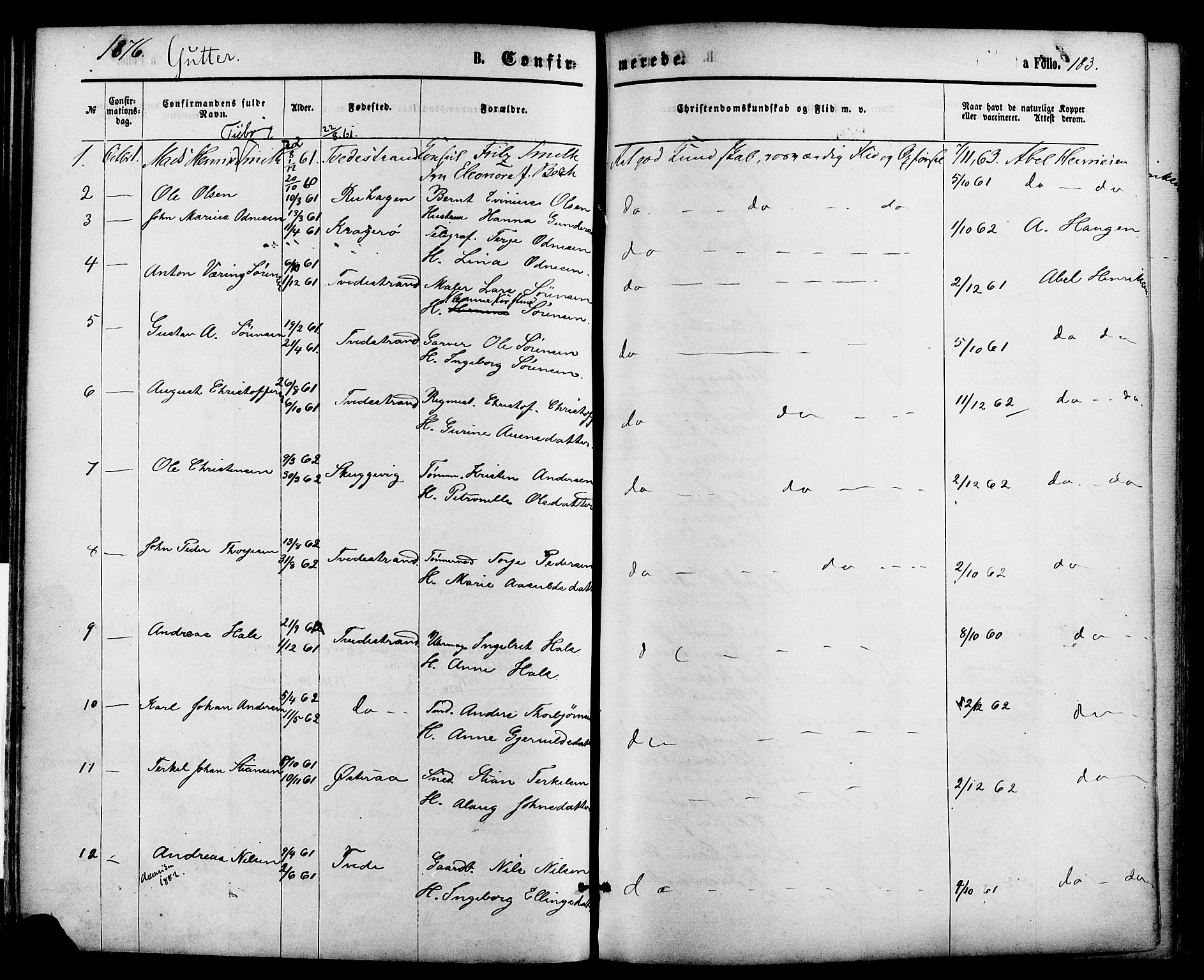 Holt sokneprestkontor, SAK/1111-0021/F/Fa/L0010: Parish register (official) no. A 10, 1872-1885, p. 183