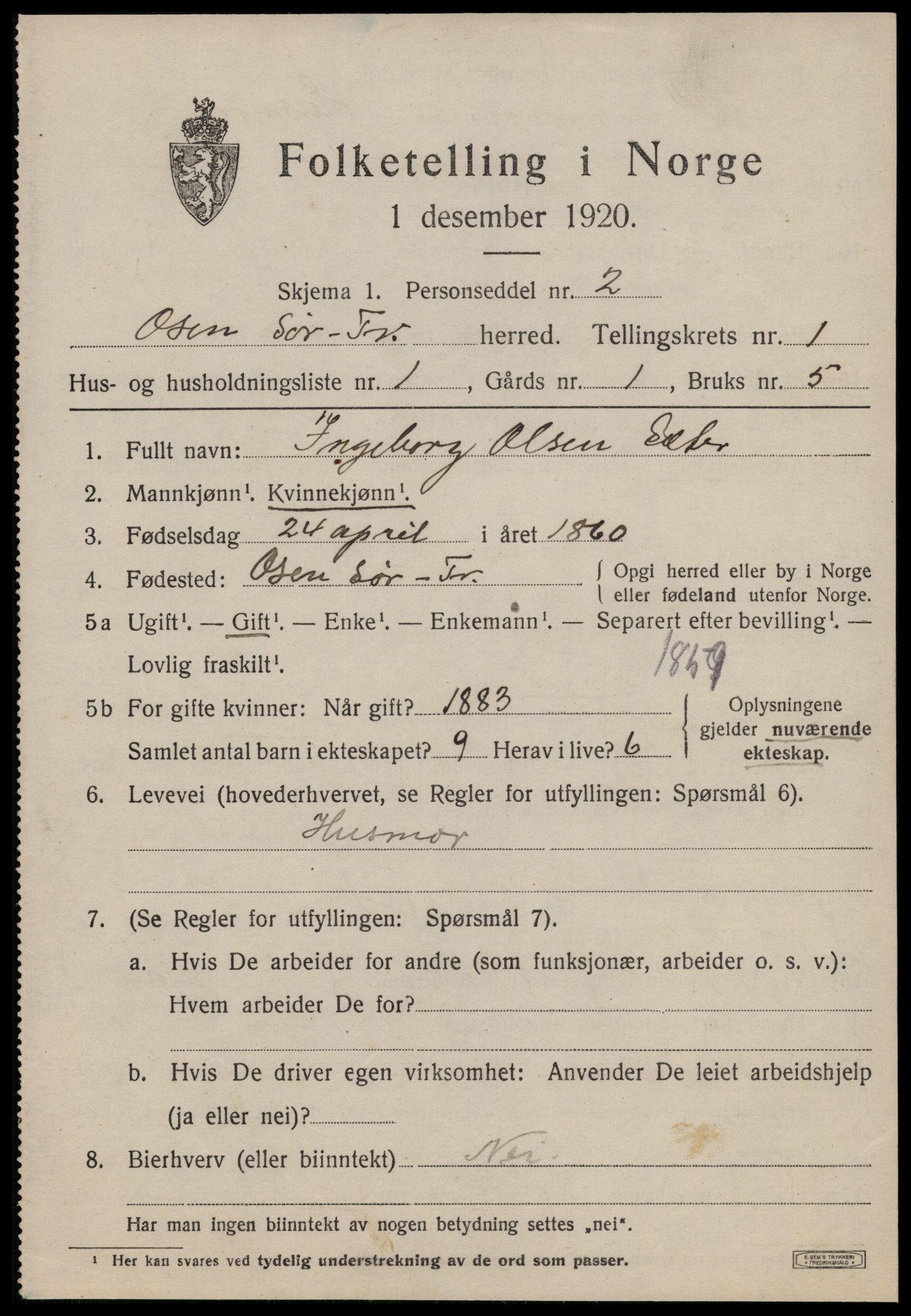 SAT, 1920 census for Osen, 1920, p. 633