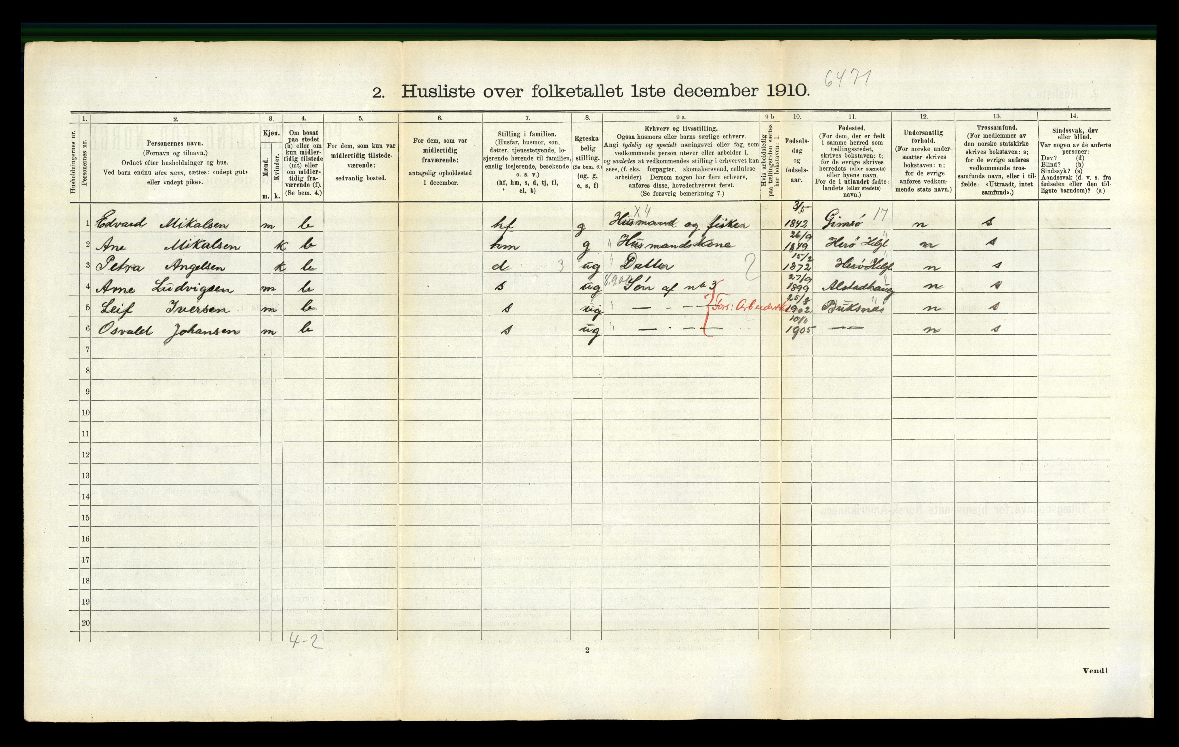 RA, 1910 census for Vågan, 1910, p. 378