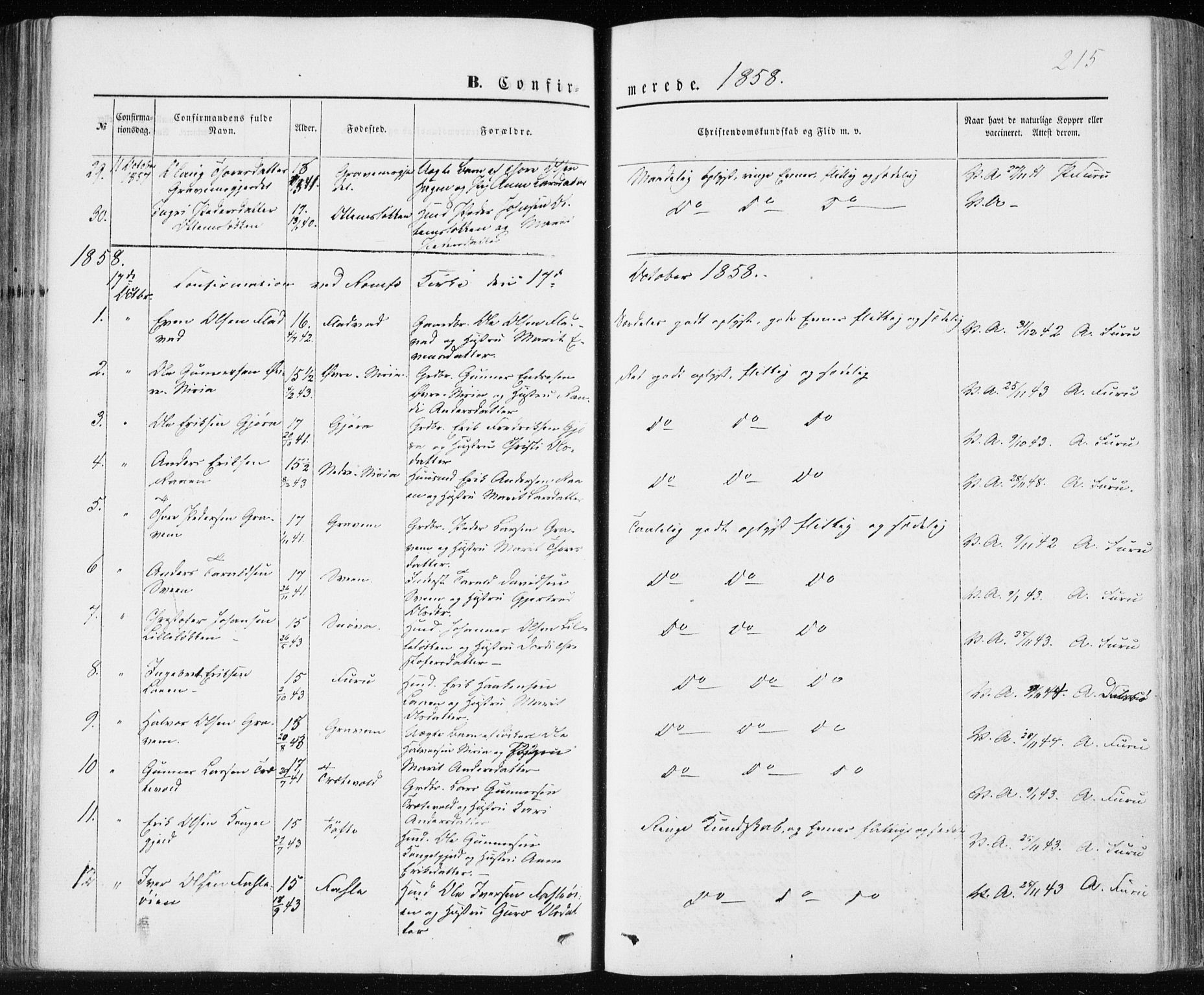Ministerialprotokoller, klokkerbøker og fødselsregistre - Møre og Romsdal, SAT/A-1454/590/L1013: Parish register (official) no. 590A05, 1847-1877, p. 215