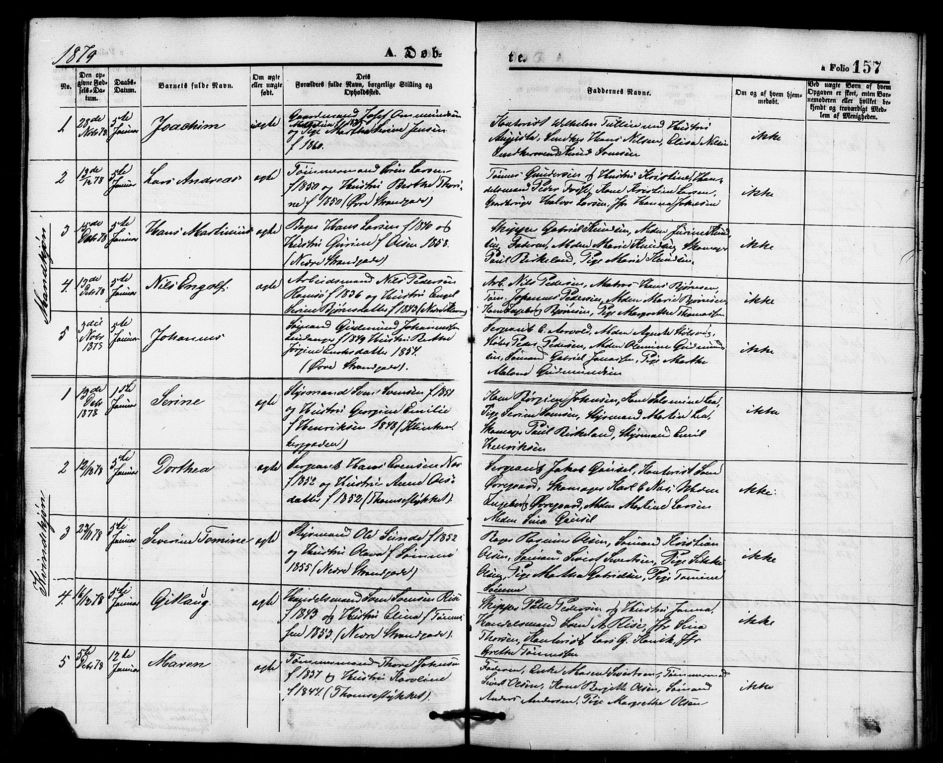 Domkirken sokneprestkontor, SAST/A-101812/001/30/30BB/L0013: Parish register (copy) no. B 13, 1871-1880, p. 157