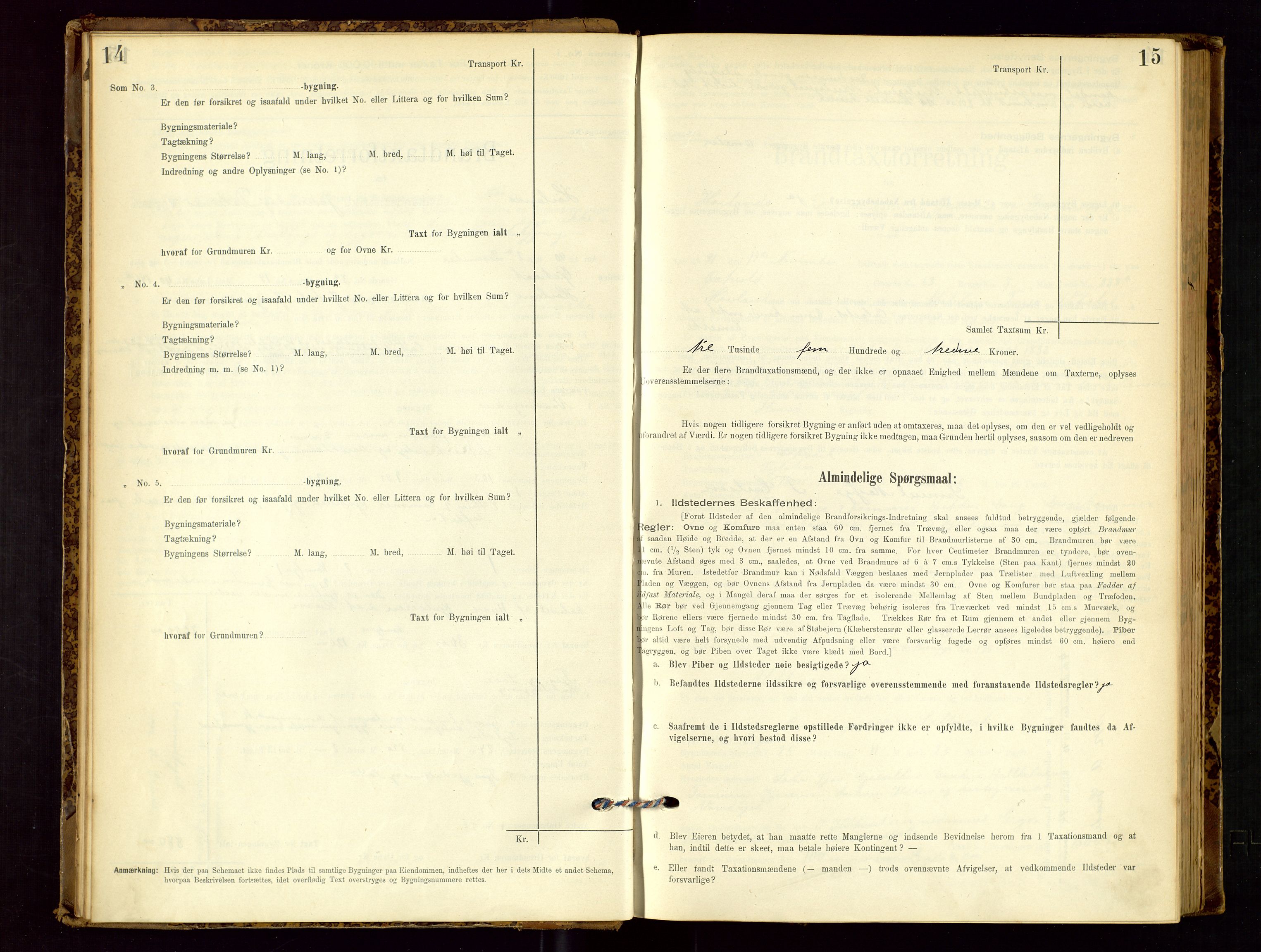 Høyland/Sandnes lensmannskontor, AV/SAST-A-100166/Gob/L0001: "Brandtaxtprotokol", 1890-1913, p. 14-15