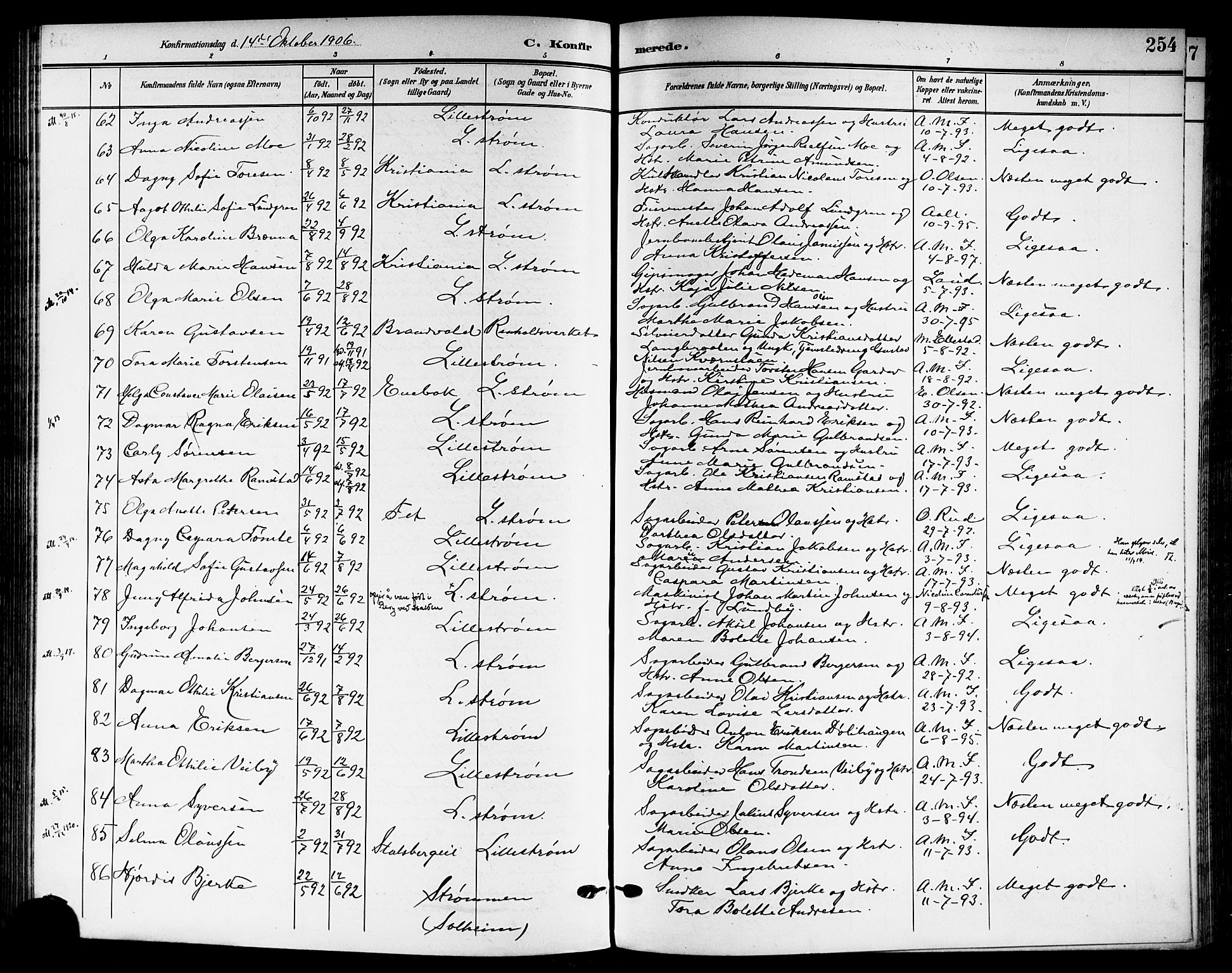 Skedsmo prestekontor Kirkebøker, AV/SAO-A-10033a/G/Ga/L0005b: Parish register (copy) no. I 5B, 1902-1911, p. 254