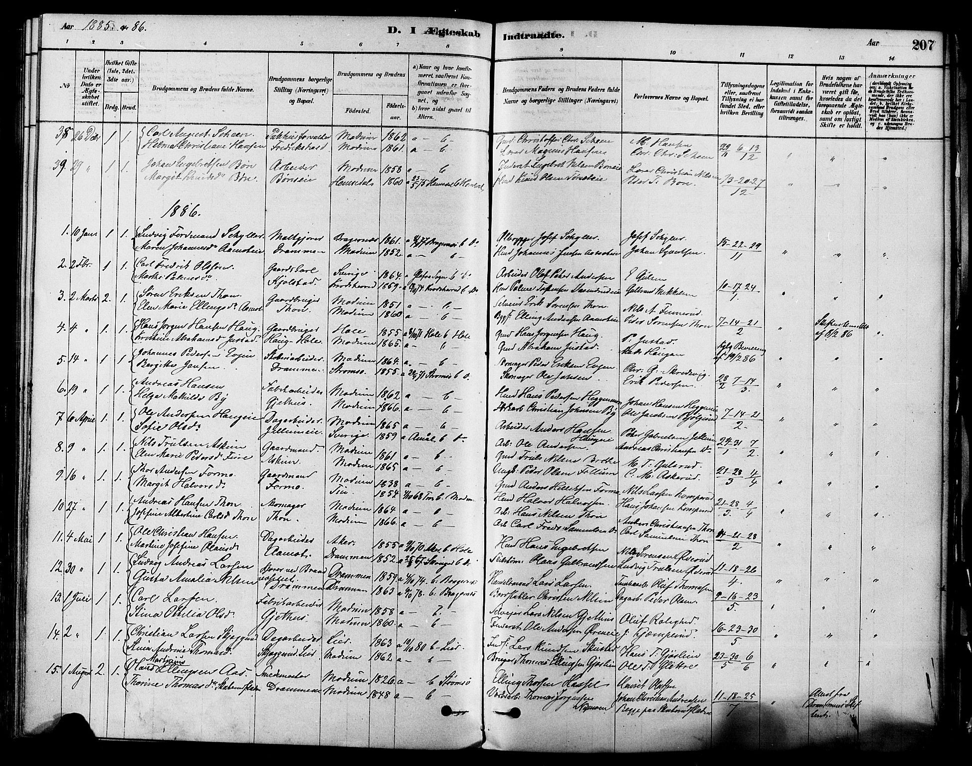 Modum kirkebøker, SAKO/A-234/F/Fa/L0011: Parish register (official) no. 11, 1877-1889, p. 207