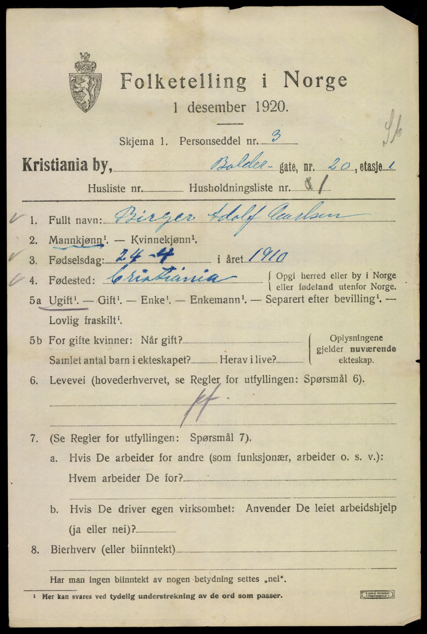 SAO, 1920 census for Kristiania, 1920, p. 150143