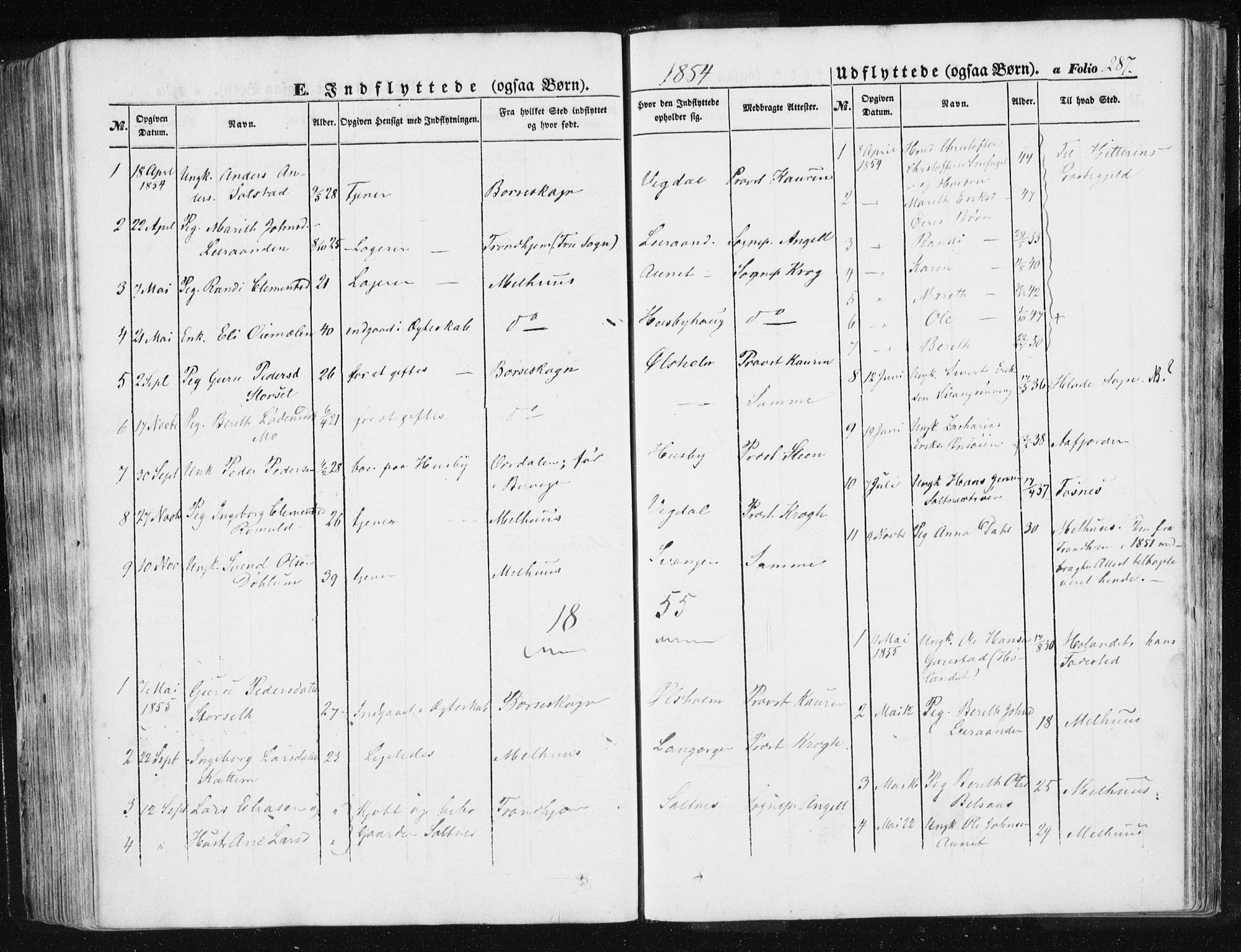 Ministerialprotokoller, klokkerbøker og fødselsregistre - Sør-Trøndelag, SAT/A-1456/612/L0376: Parish register (official) no. 612A08, 1846-1859, p. 287