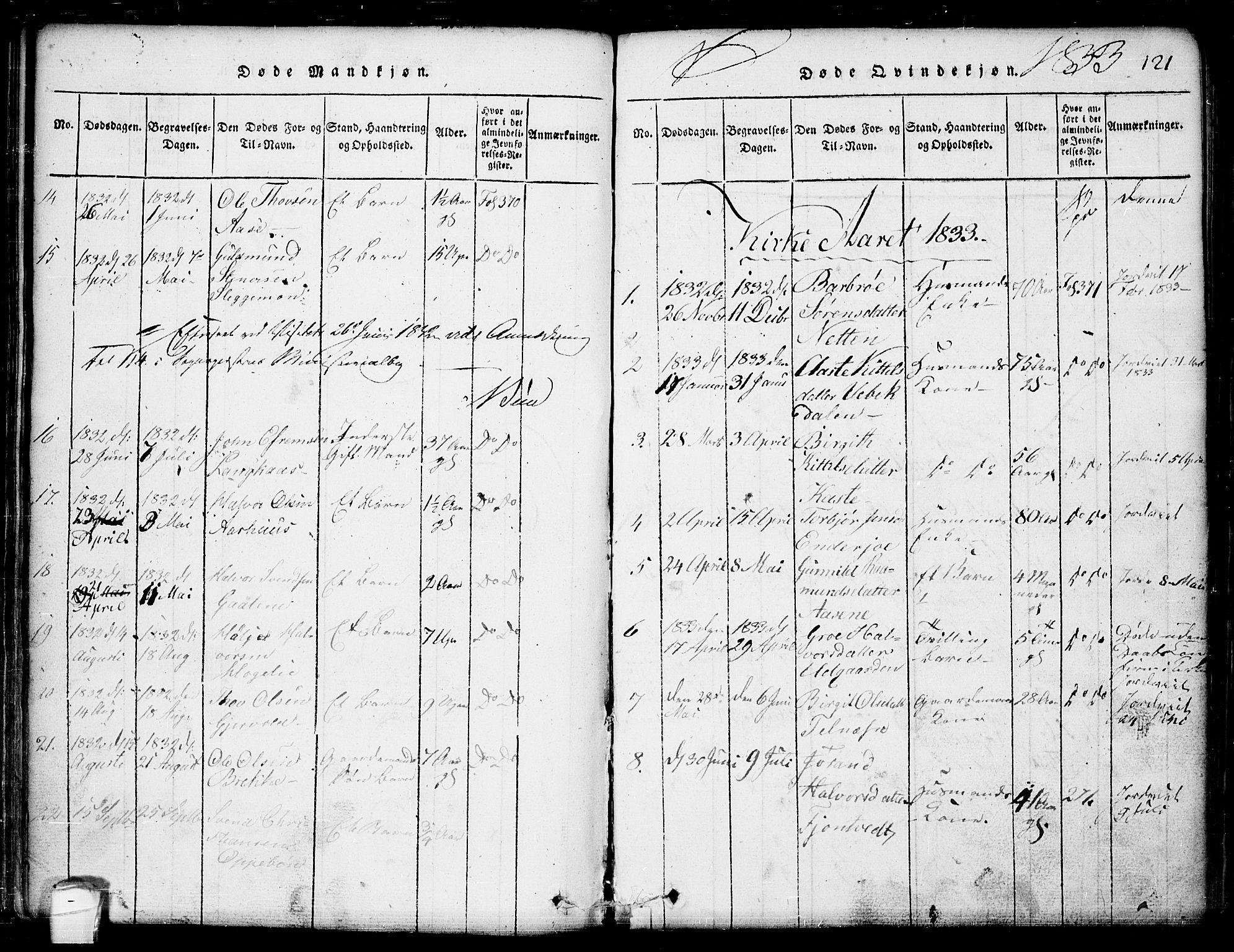 Seljord kirkebøker, AV/SAKO-A-20/G/Ga/L0001: Parish register (copy) no. I 1, 1815-1854, p. 121