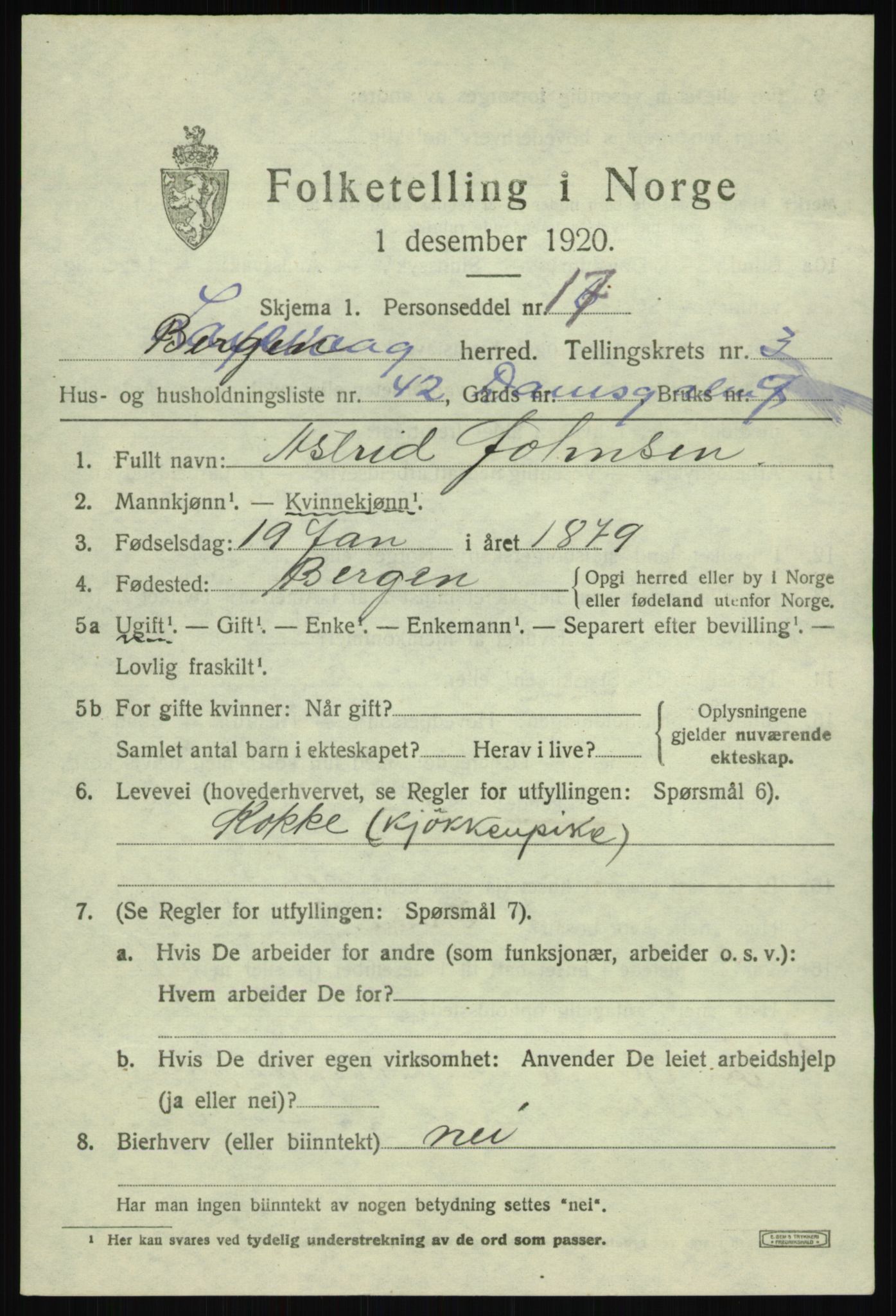 SAB, 1920 census for Laksevåg, 1920, p. 9234