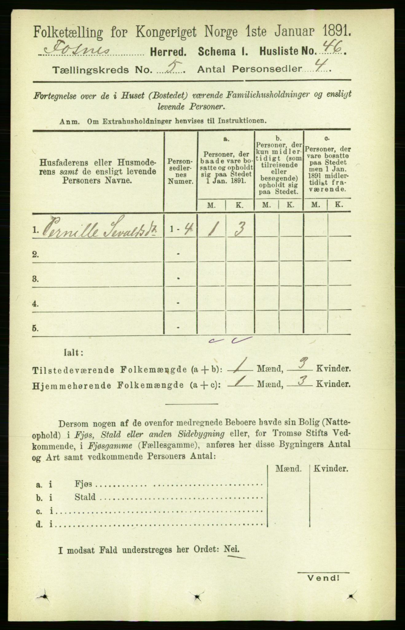 RA, 1891 census for 1748 Fosnes, 1891, p. 1938
