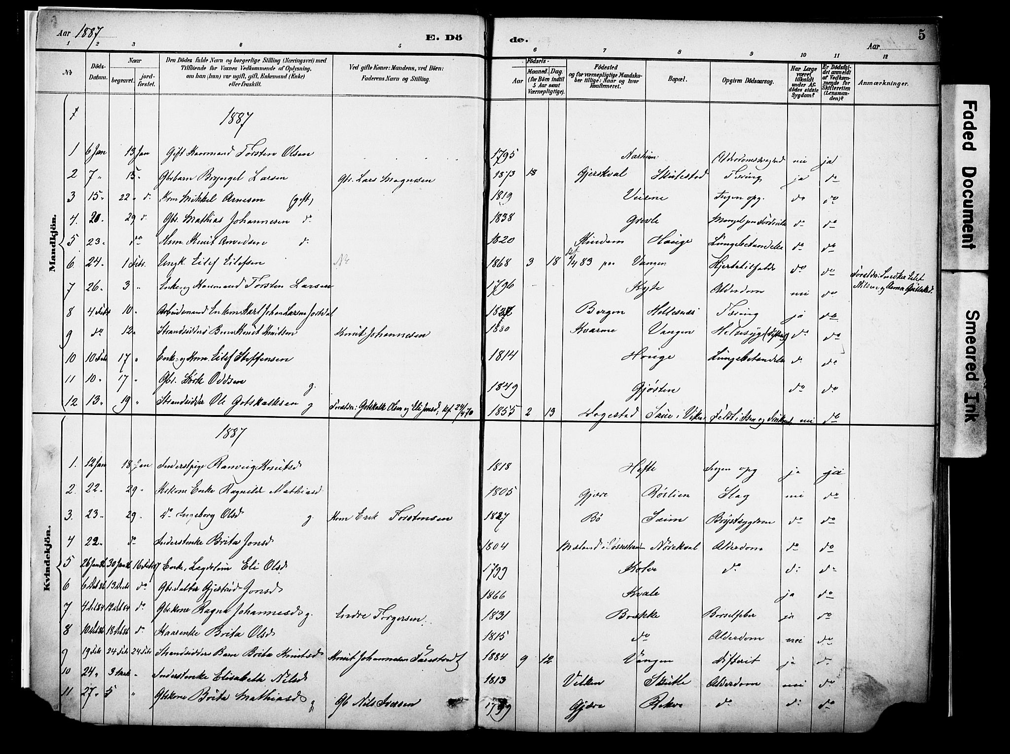 Voss sokneprestembete, SAB/A-79001/H/Haa: Parish register (official) no. A 22, 1887-1909, p. 5
