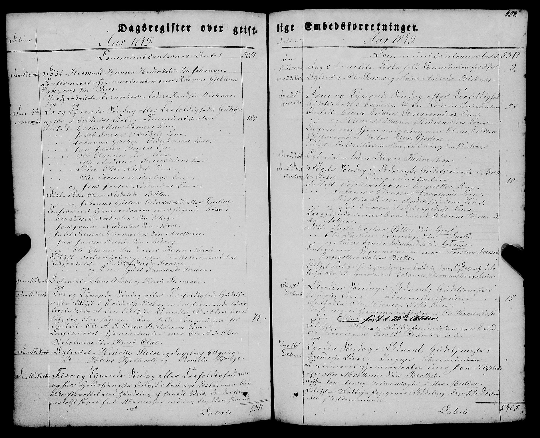 Gulen sokneprestembete, AV/SAB-A-80201/H/Haa/Haaa/L0021: Parish register (official) no. A 21, 1848-1858, p. 424