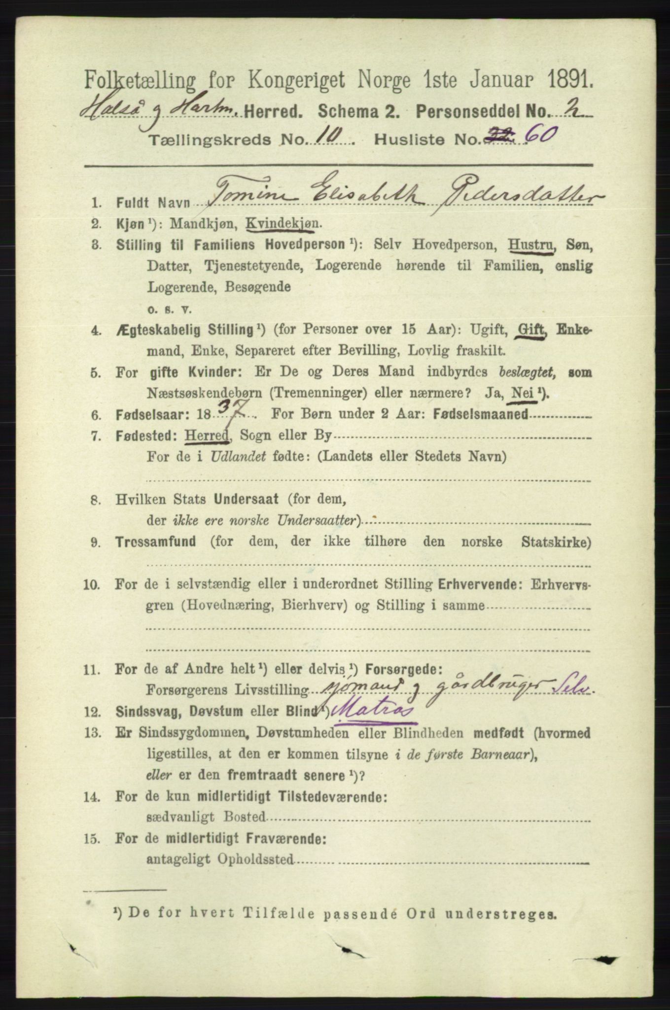 RA, 1891 census for 1019 Halse og Harkmark, 1891, p. 4134