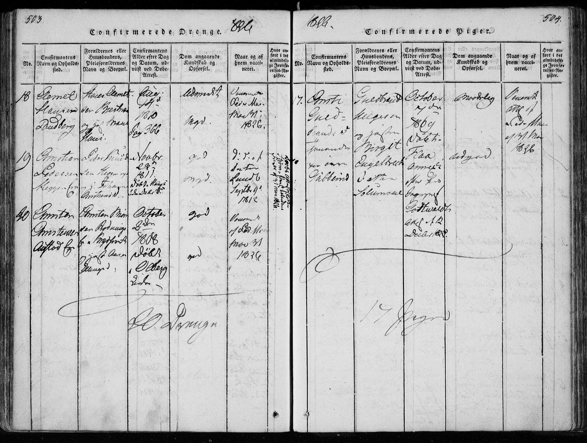 Modum kirkebøker, AV/SAKO-A-234/F/Fa/L0005: Parish register (official) no. 5, 1824-1841, p. 503-504