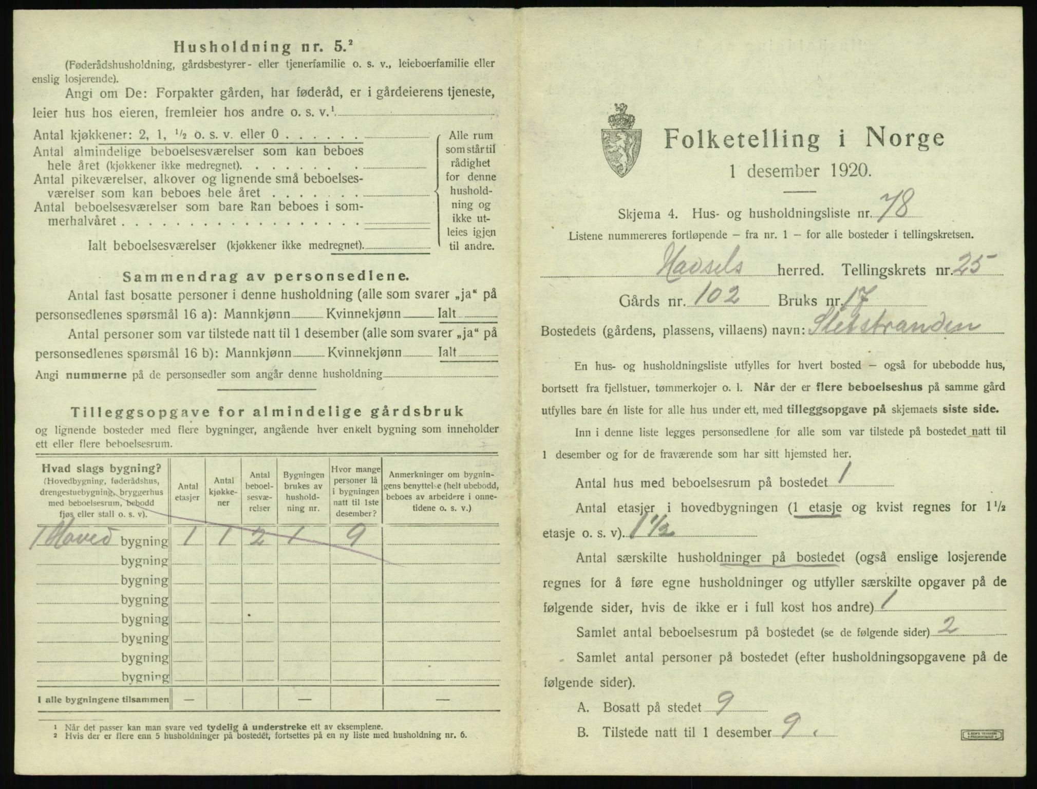 SAT, 1920 census for Hadsel, 1920, p. 3386