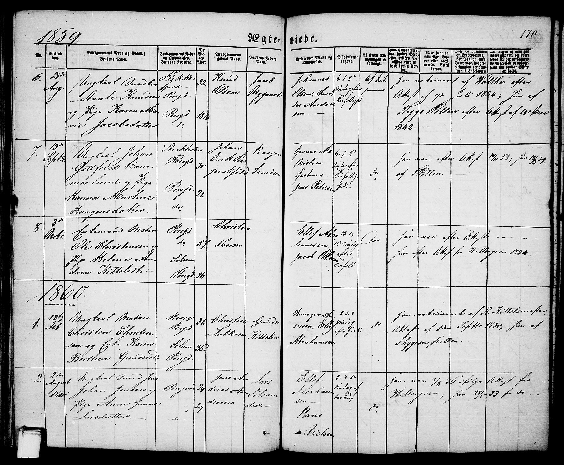 Porsgrunn kirkebøker , SAKO/A-104/G/Ga/L0002: Parish register (copy) no. I 2, 1847-1877, p. 170