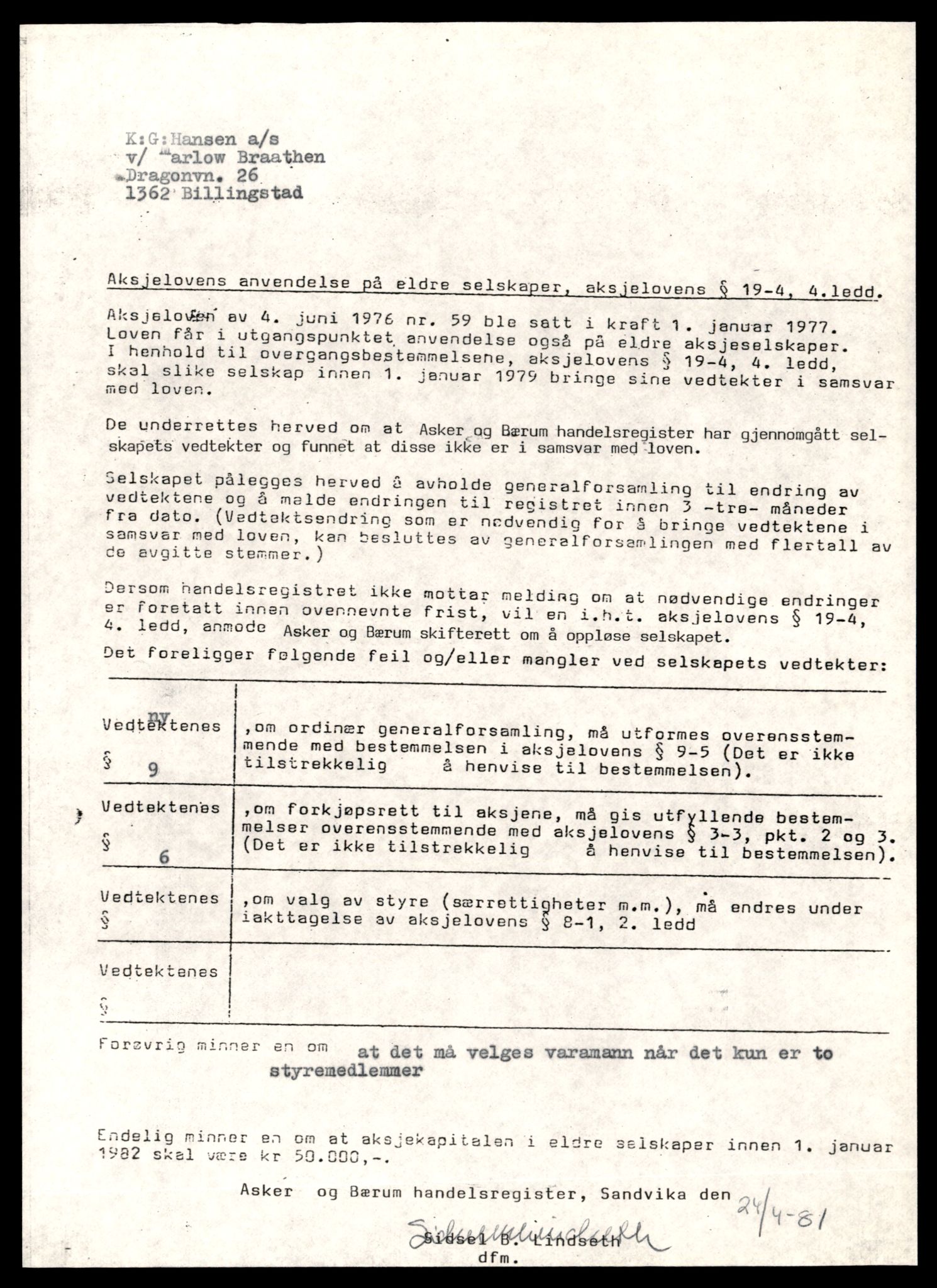 Asker og Bærum tingrett, AV/SAT-A-10379/K/Kb/Kbb/L0088: Aksjeselskap og andelslag i Bærum, Hansen K - Hauge, 1944-1989, p. 1