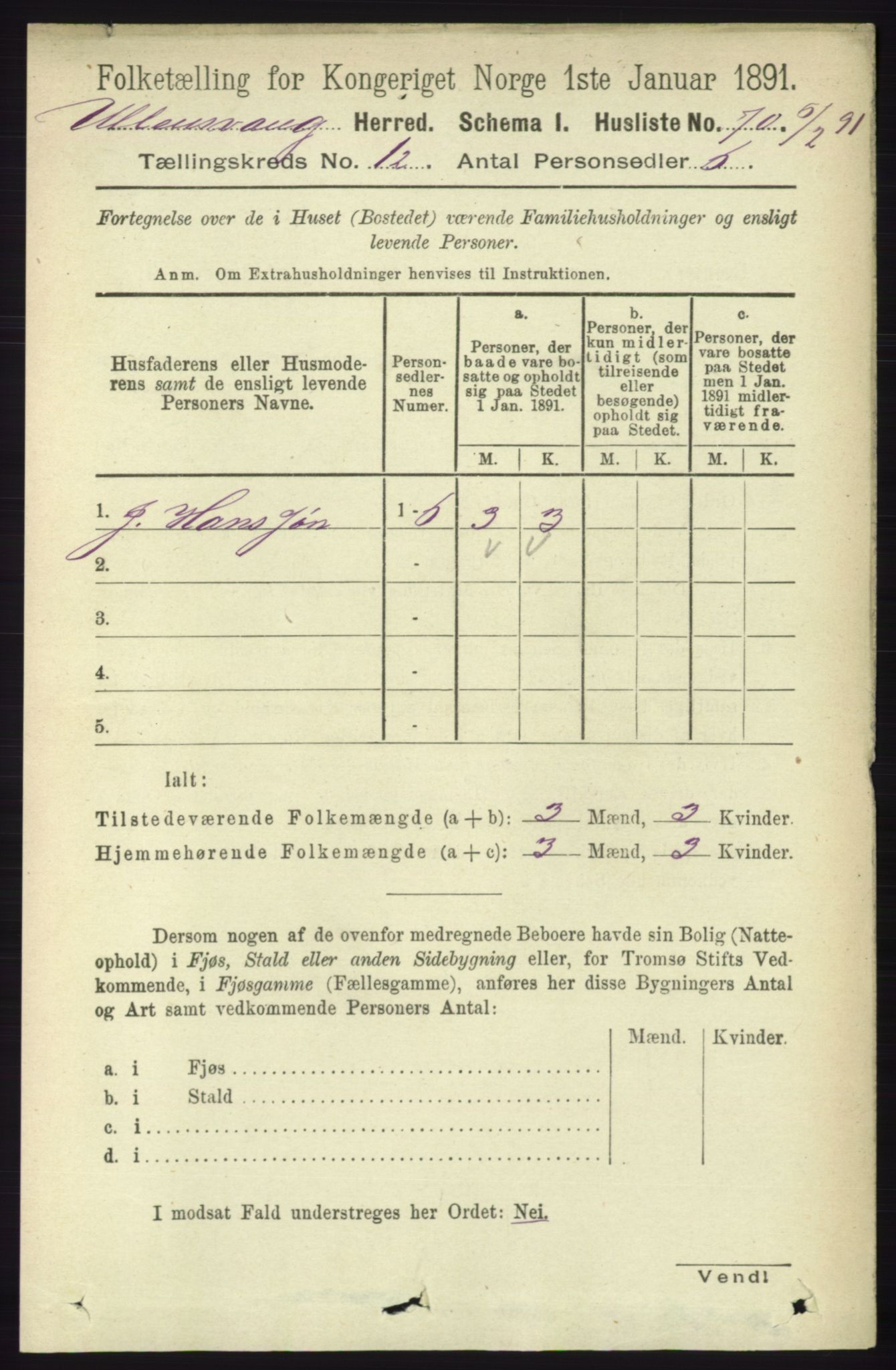 RA, 1891 census for 1230 Ullensvang, 1891, p. 4665