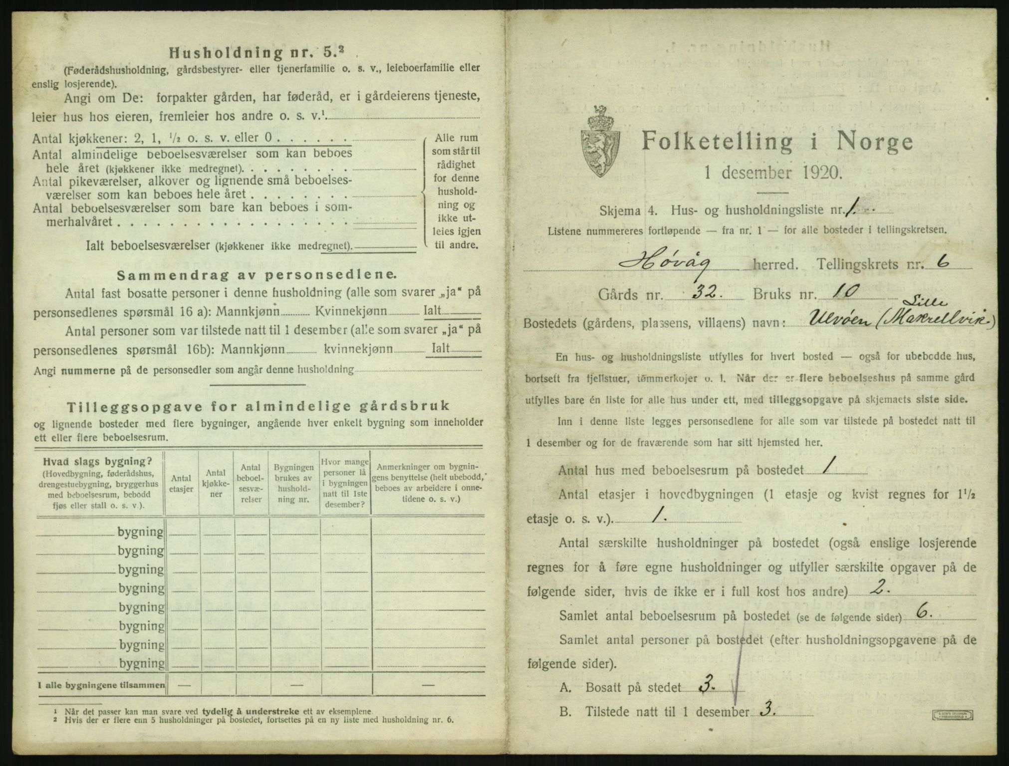 SAK, 1920 census for Høvåg, 1920, p. 500