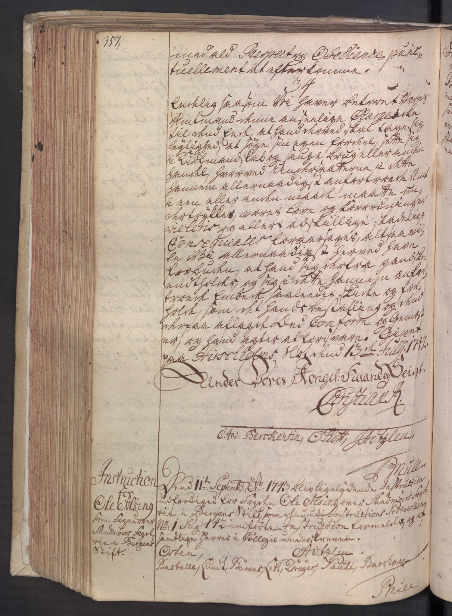 Rentekammeret, Kammerkanselliet, RA/EA-3111/G/Gg/Ggi/L0002: Norsk instruksjonsprotokoll med register (merket RK 53.35), 1729-1751, p. 357