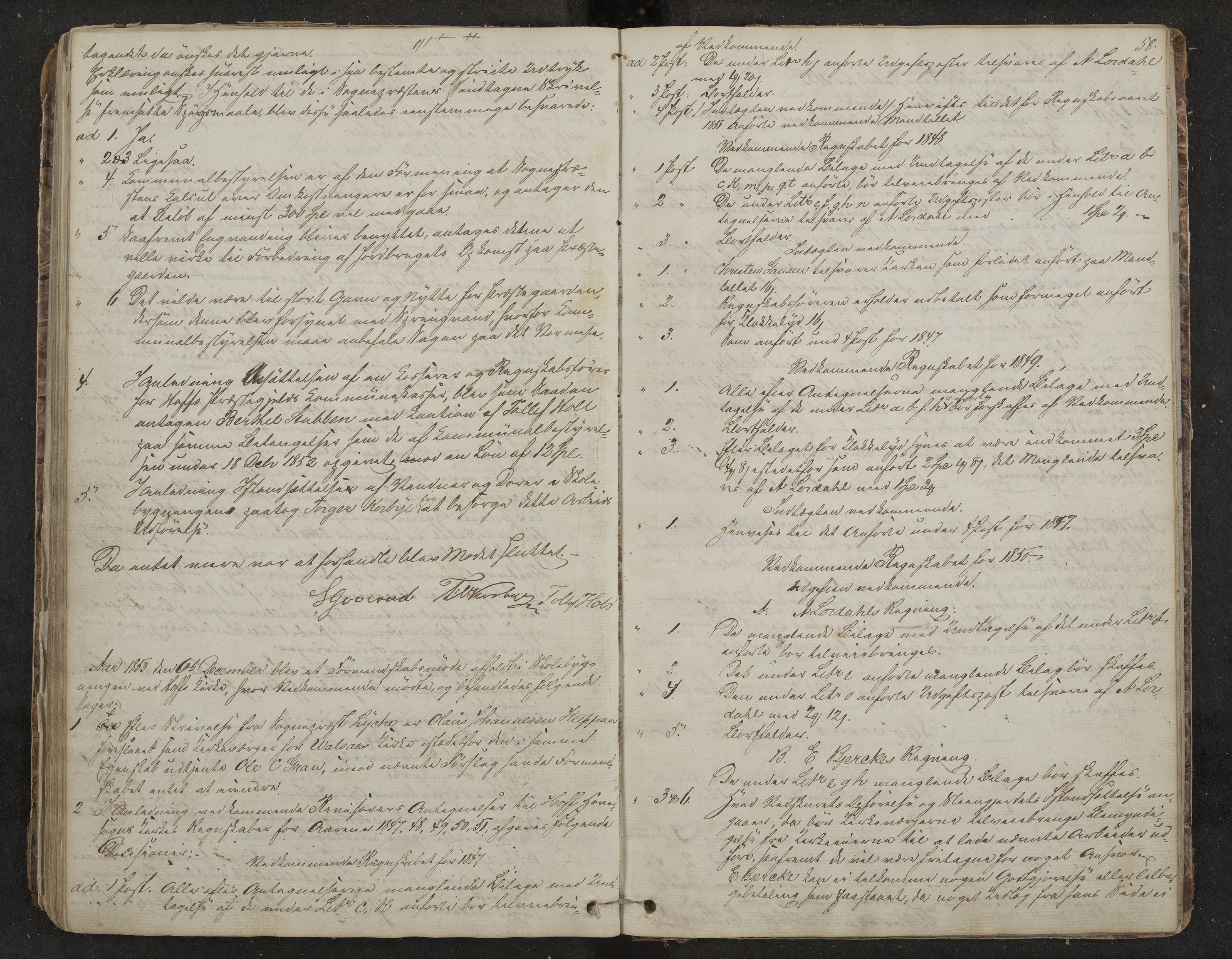 Hof formannskap og sentraladministrasjon, IKAK/0714021-1/A/Aa/L0001: Møtebok, 1837-1859, p. 58