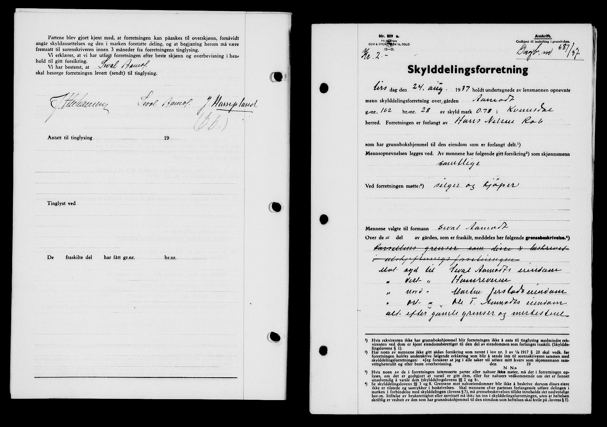 Flekkefjord sorenskriveri, AV/SAK-1221-0001/G/Gb/Gba/L0054: Mortgage book no. A-2, 1937-1938, Diary no: : 681/1937