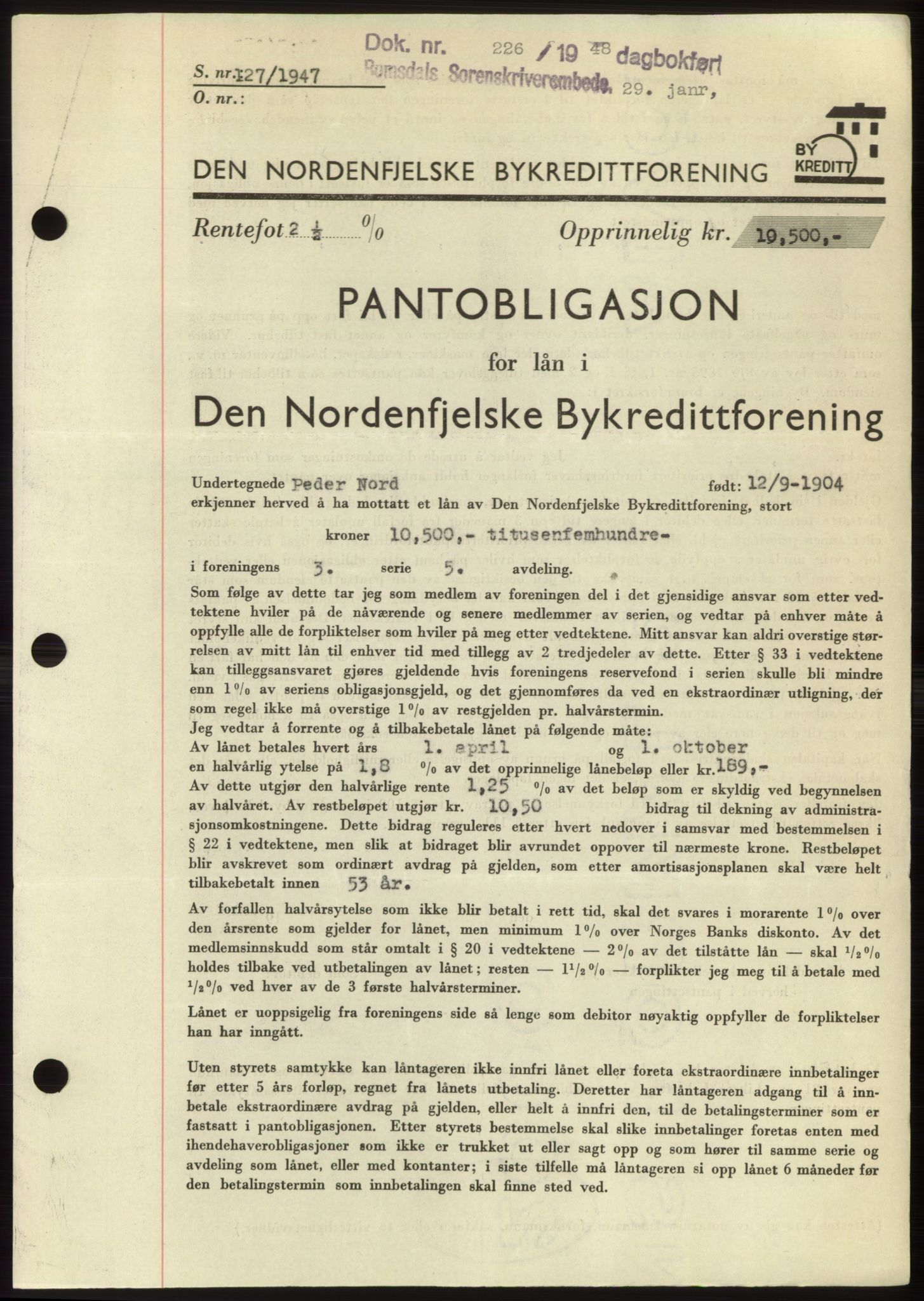 Romsdal sorenskriveri, AV/SAT-A-4149/1/2/2C: Mortgage book no. B3, 1946-1948, Diary no: : 226/1948