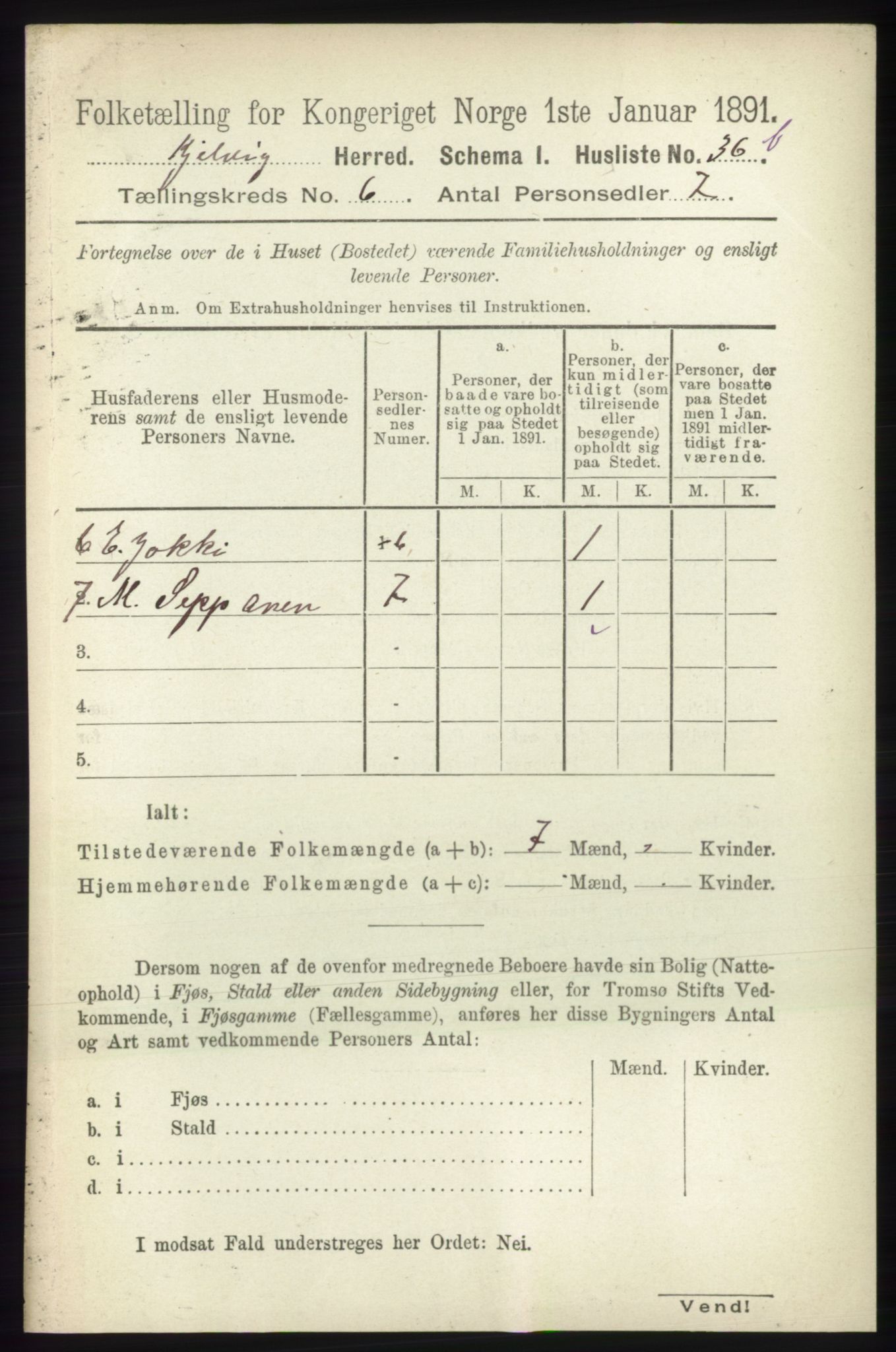 RA, 1891 census for 2019 Kjelvik, 1891, p. 624