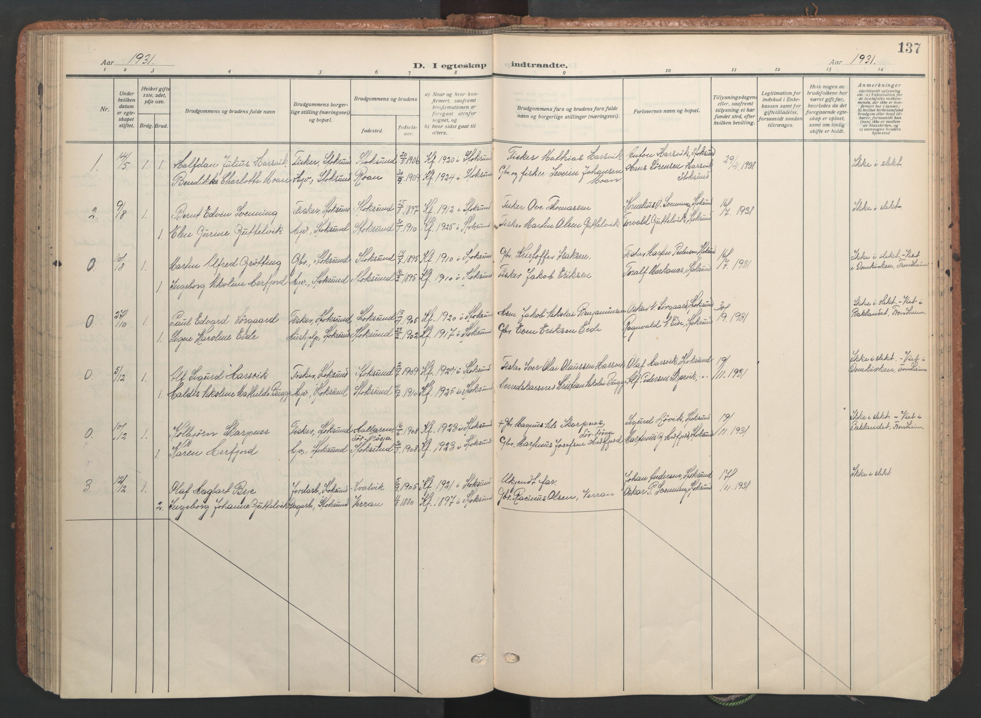 Ministerialprotokoller, klokkerbøker og fødselsregistre - Sør-Trøndelag, SAT/A-1456/656/L0694: Parish register (official) no. 656A03, 1914-1931, p. 137