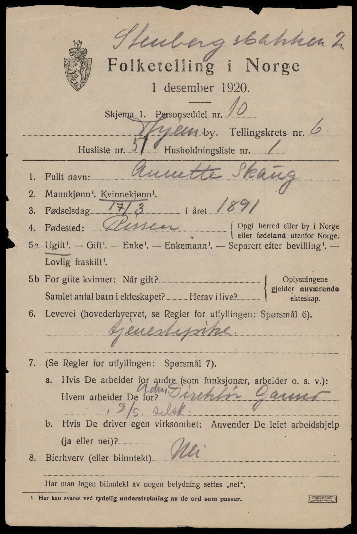 SAT, 1920 census for Trondheim, 1920, p. 41194
