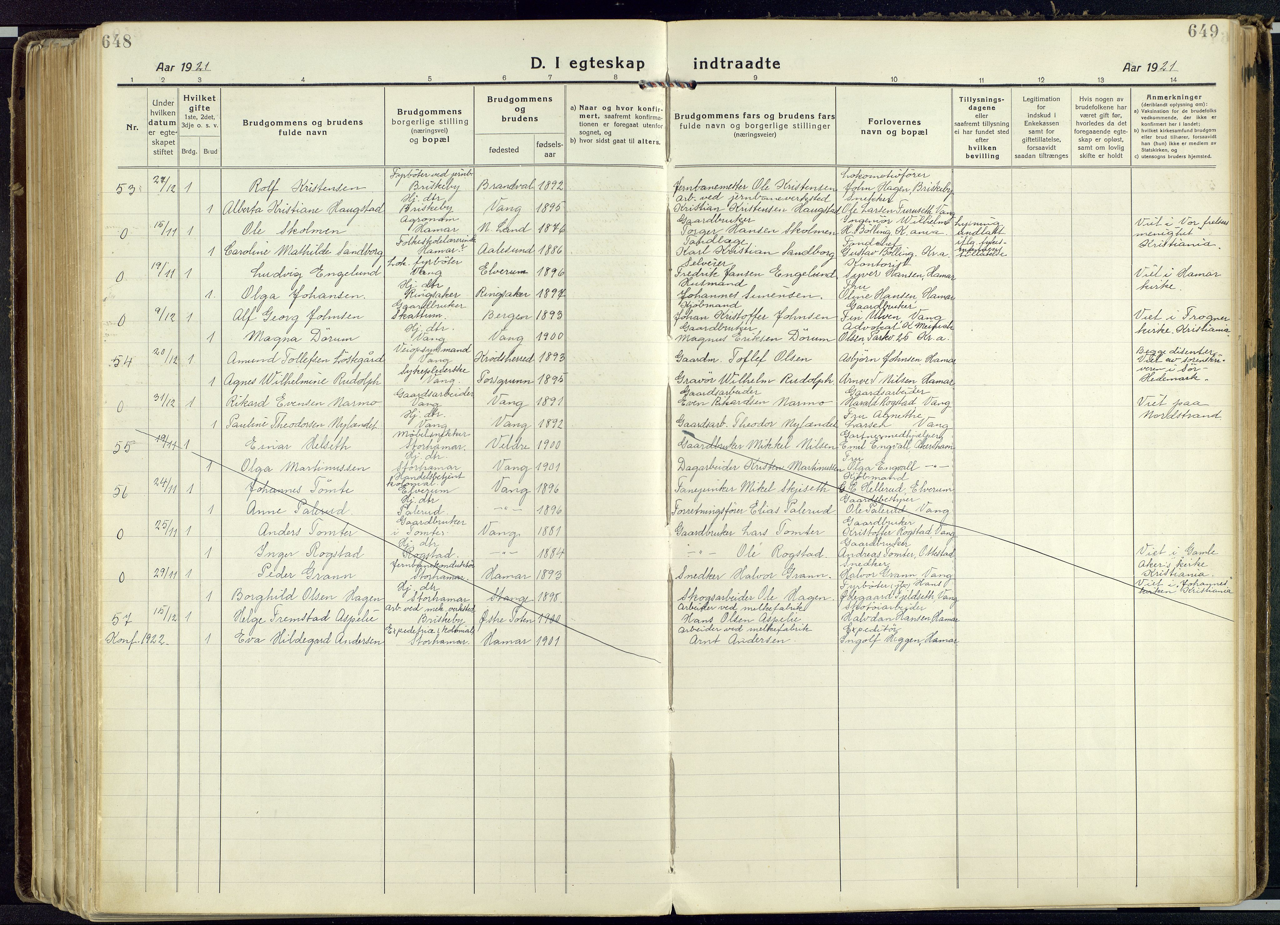 Vang prestekontor, Hedmark, AV/SAH-PREST-008/H/Ha/Haa/L0022: Parish register (official) no. 22, 1918-1944, p. 648-649