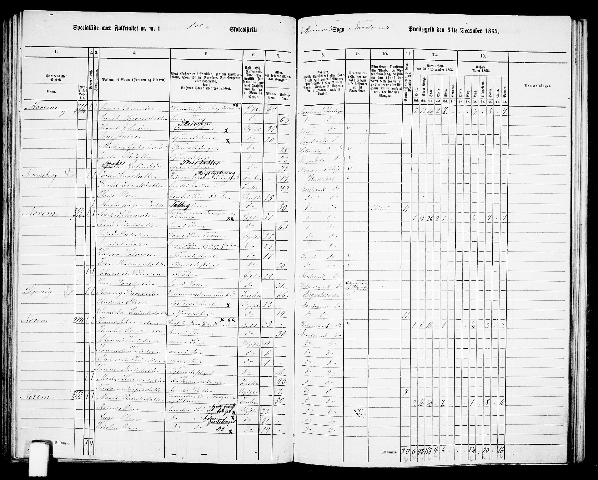 RA, 1865 census for Nedstrand, 1865, p. 82