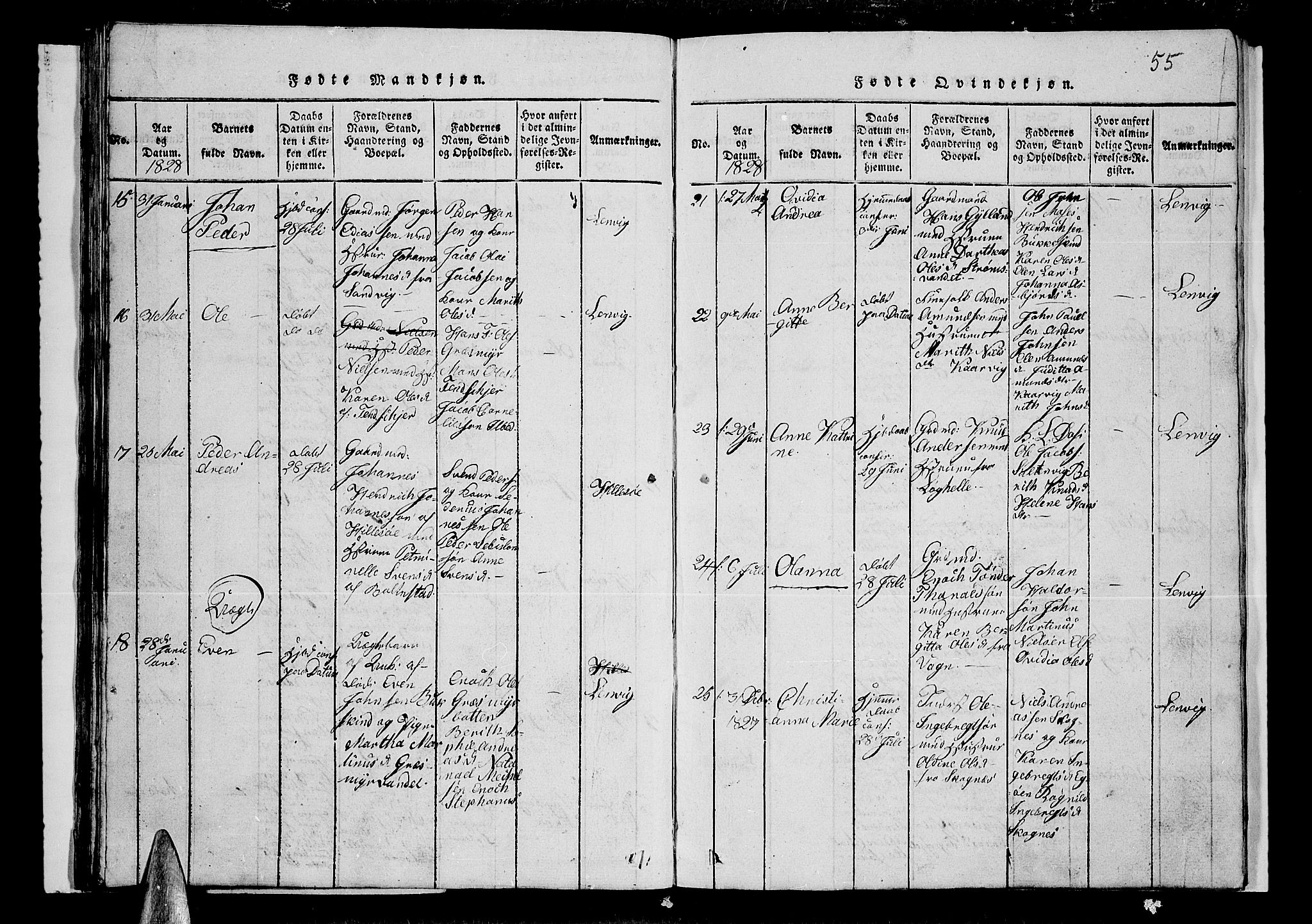 Lenvik sokneprestembete, SATØ/S-1310/H/Ha/Hab/L0001klokker: Parish register (copy) no. 1, 1822-1837, p. 55