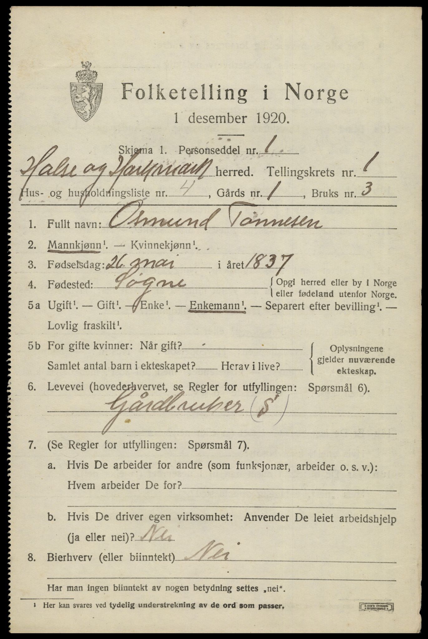 SAK, 1920 census for Halse og Harkmark, 1920, p. 1507