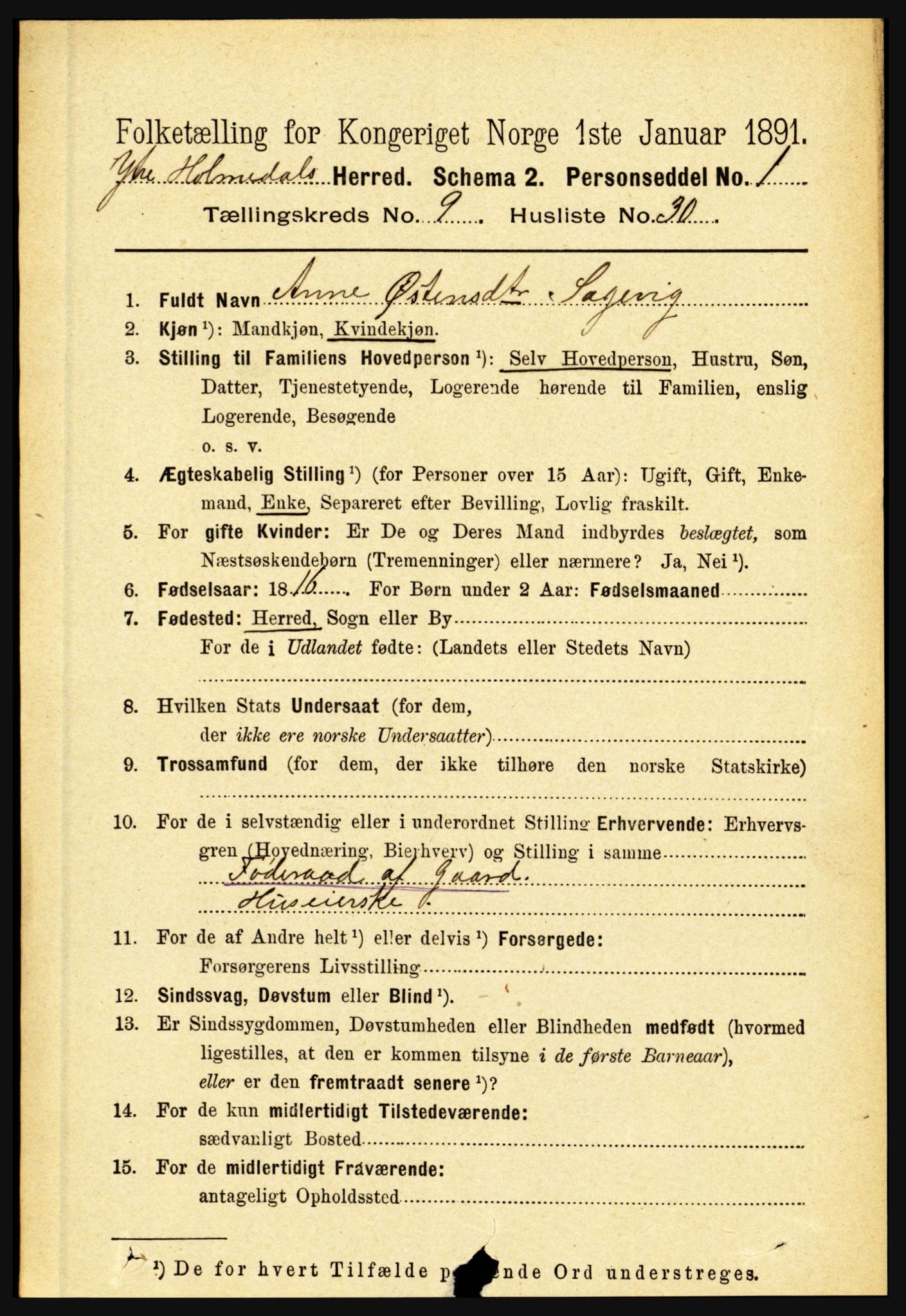 RA, 1891 census for 1429 Ytre Holmedal, 1891, p. 2224