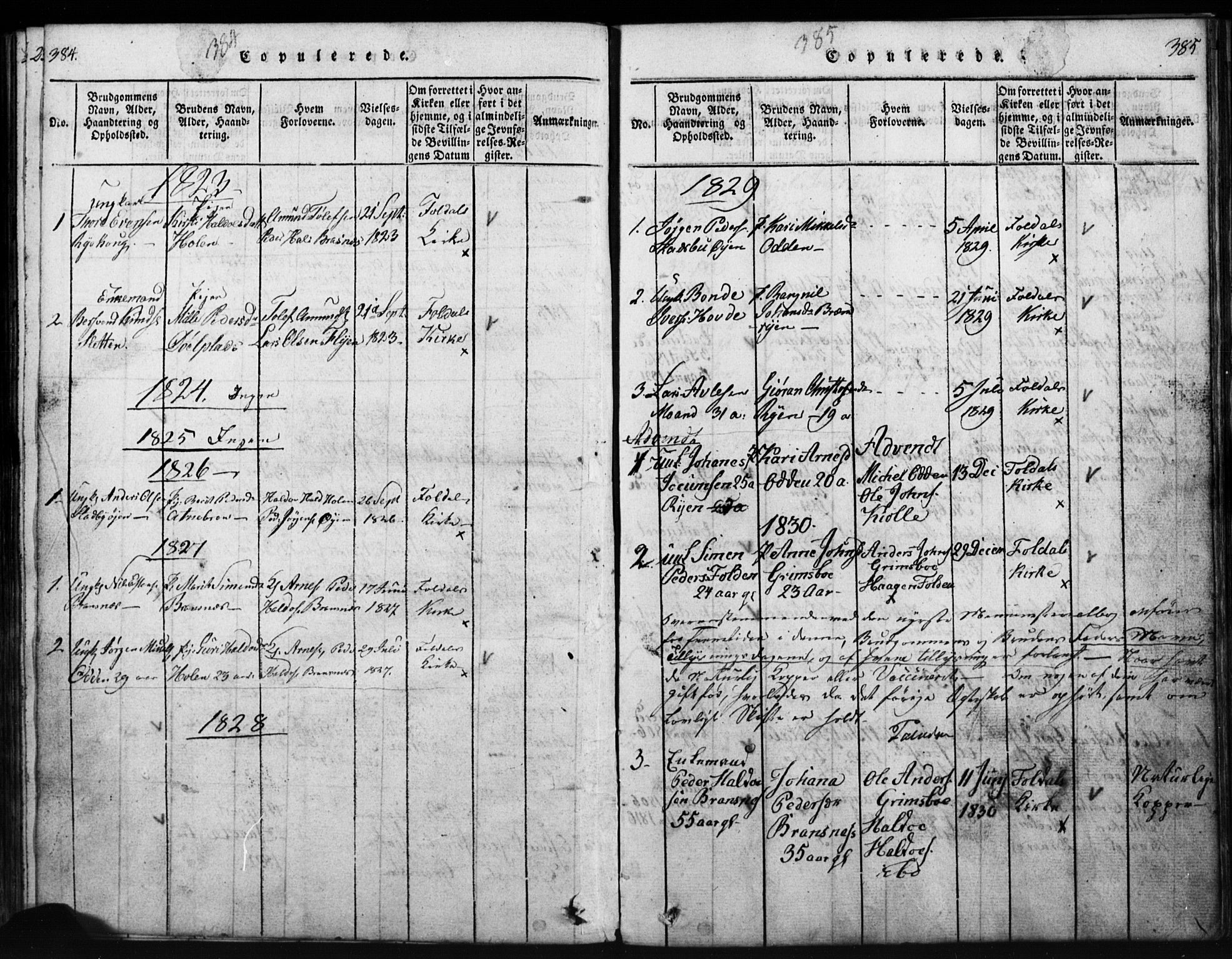 Tynset prestekontor, SAH/PREST-058/H/Ha/Hab/L0003: Parish register (copy) no. 3, 1814-1862, p. 384-385