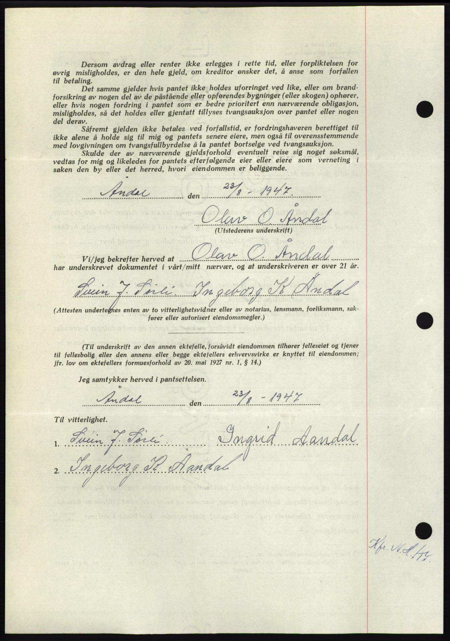 Nordmøre sorenskriveri, AV/SAT-A-4132/1/2/2Ca: Mortgage book no. B96, 1947-1947, Diary no: : 1924/1947