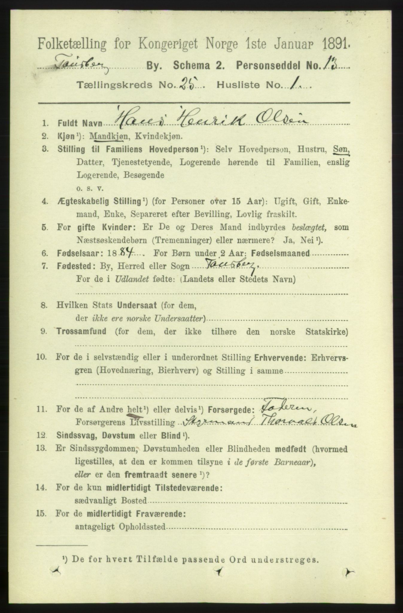 RA, 1891 census for 0705 Tønsberg, 1891, p. 6483