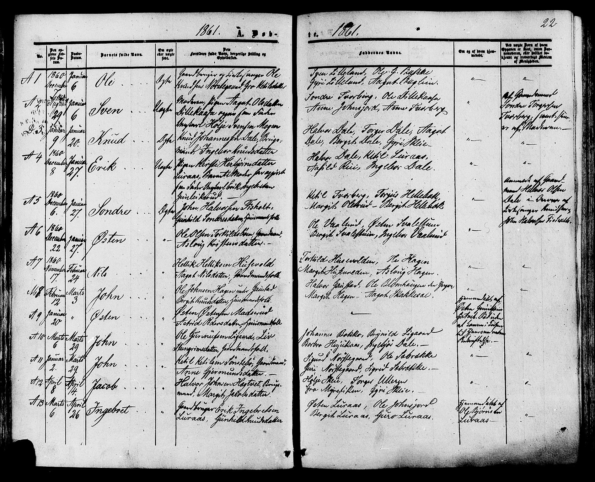 Tinn kirkebøker, SAKO/A-308/F/Fa/L0006: Parish register (official) no. I 6, 1857-1878, p. 22