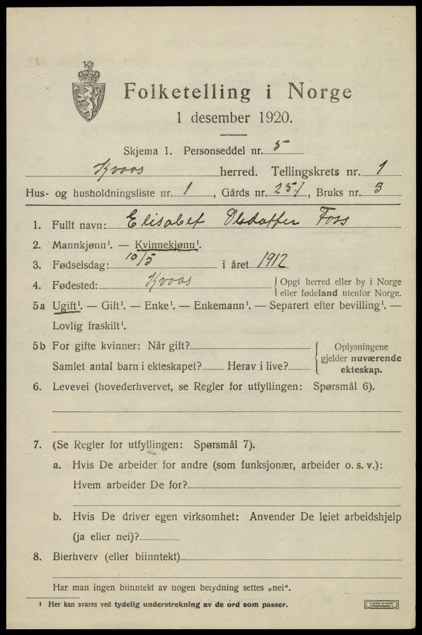 SAK, 1920 census for Kvås, 1920, p. 362