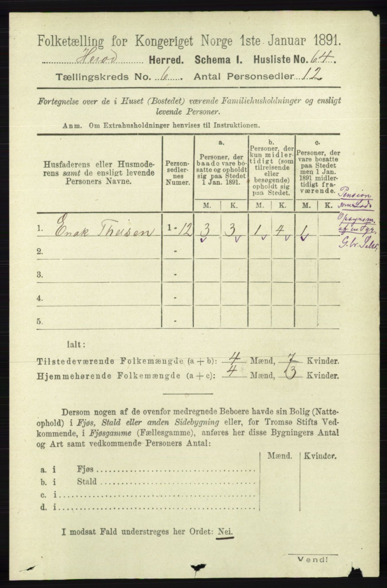 RA, 1891 census for 1039 Herad, 1891, p. 2297