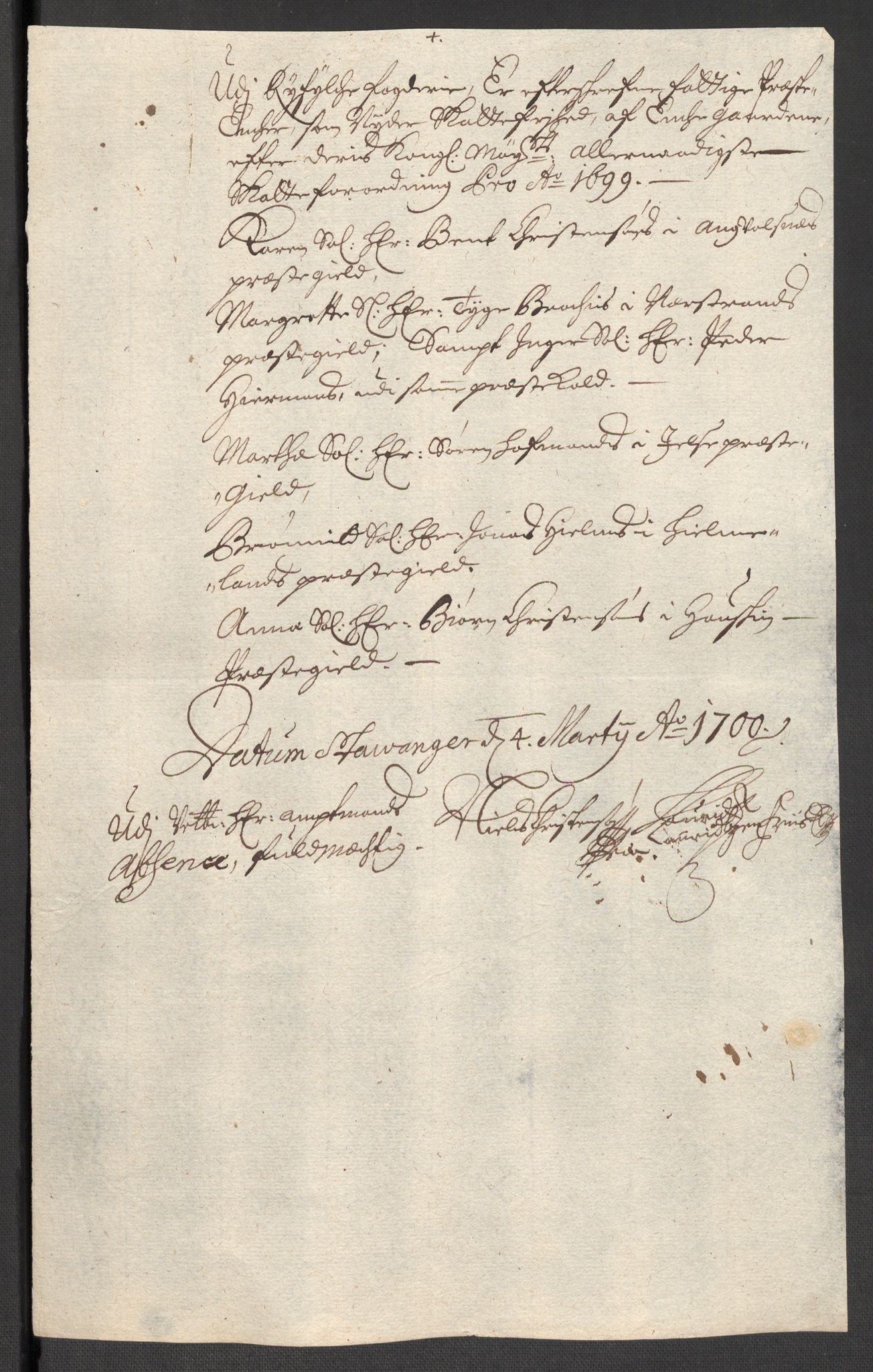 Rentekammeret inntil 1814, Reviderte regnskaper, Fogderegnskap, RA/EA-4092/R47/L2858: Fogderegnskap Ryfylke, 1697-1700, p. 282
