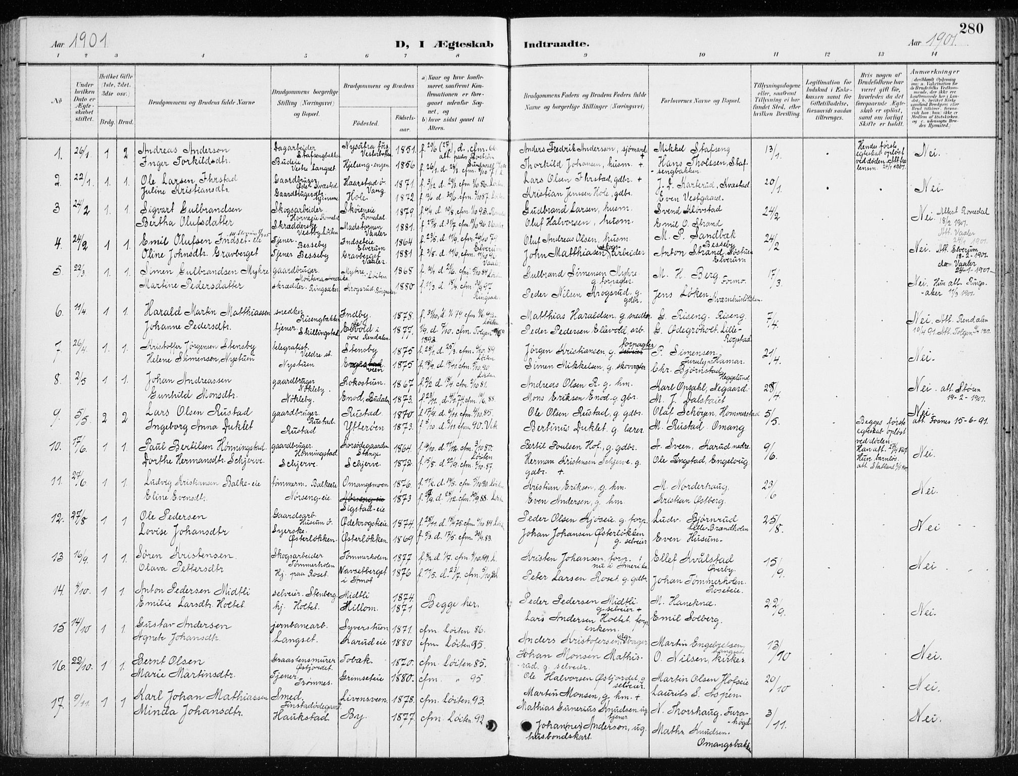 Løten prestekontor, SAH/PREST-022/K/Ka/L0010: Parish register (official) no. 10, 1892-1907, p. 280