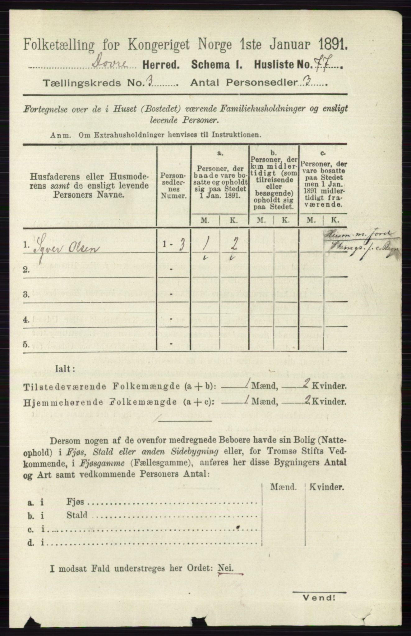 RA, 1891 census for 0511 Dovre, 1891, p. 1392