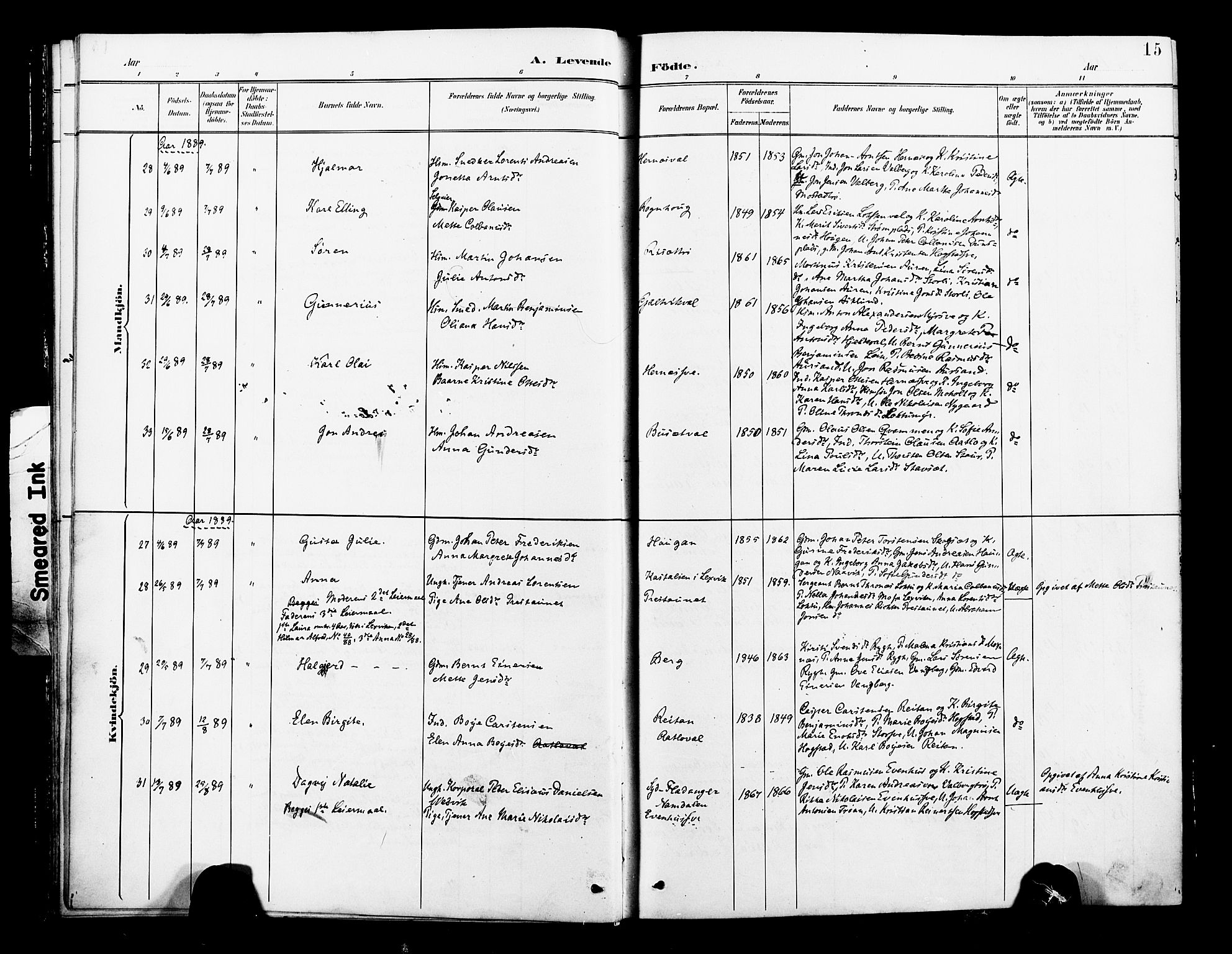 Ministerialprotokoller, klokkerbøker og fødselsregistre - Nord-Trøndelag, SAT/A-1458/713/L0121: Parish register (official) no. 713A10, 1888-1898, p. 15
