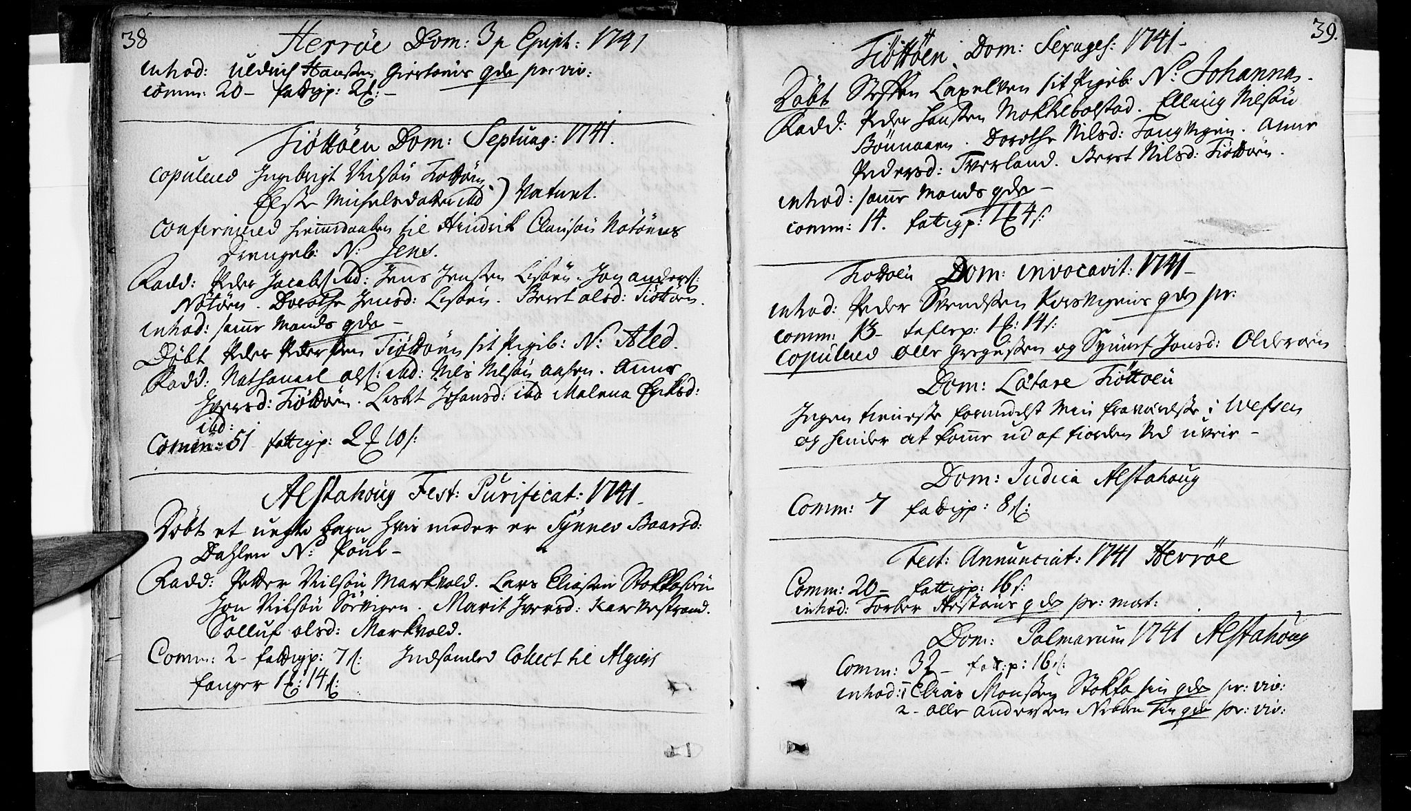 Ministerialprotokoller, klokkerbøker og fødselsregistre - Nordland, SAT/A-1459/830/L0435: Parish register (official) no. 830A04, 1737-1768, p. 38-39