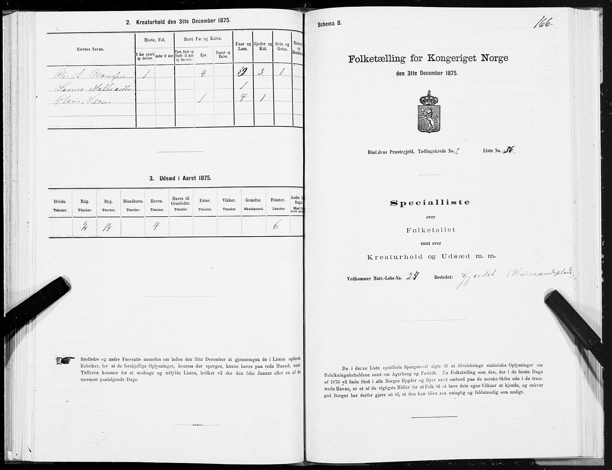 SAT, 1875 census for 1811P Bindal, 1875, p. 1166