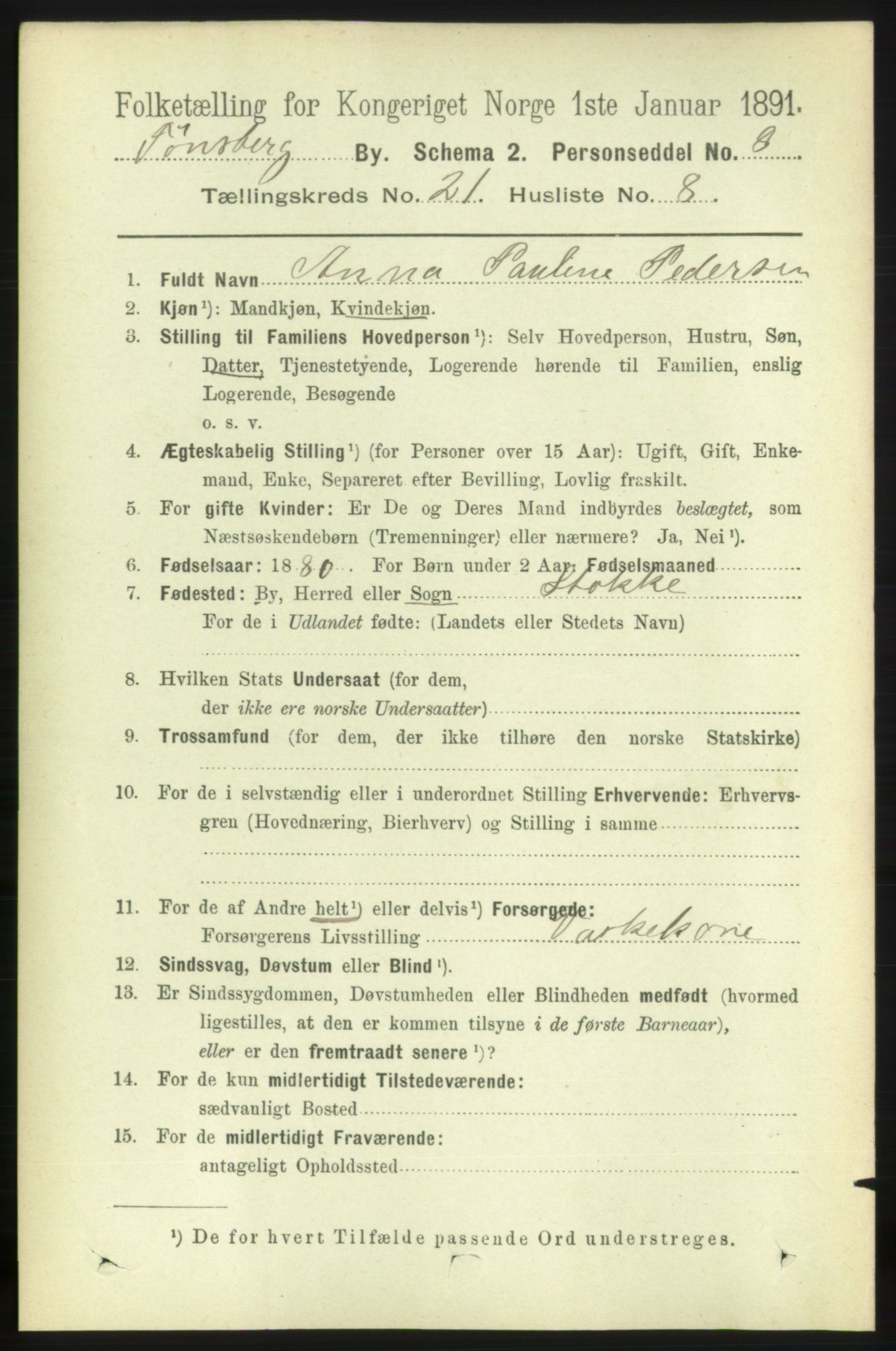 RA, 1891 census for 0705 Tønsberg, 1891, p. 5759