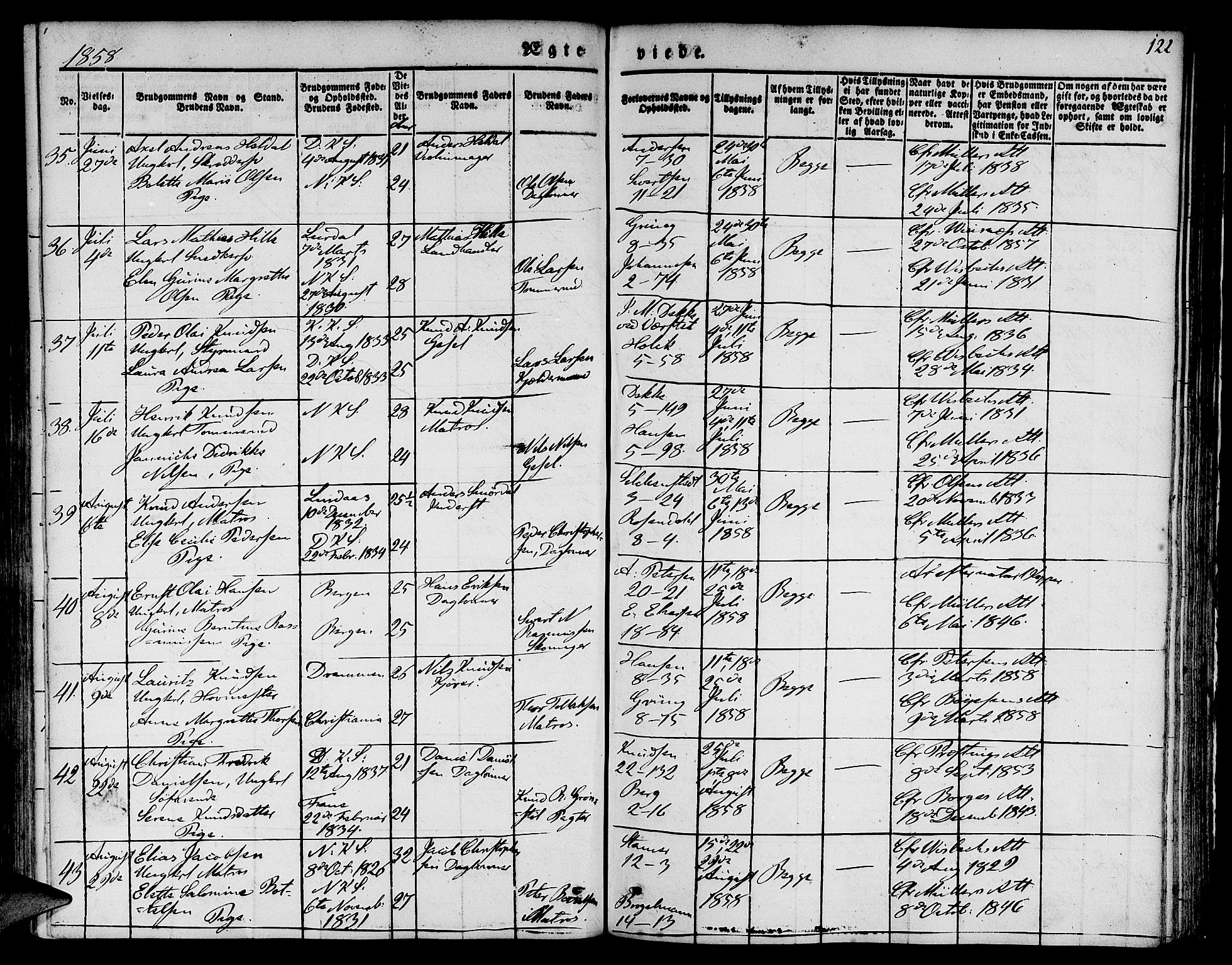 Nykirken Sokneprestembete, AV/SAB-A-77101/H/Hab: Parish register (copy) no. D 1, 1832-1867, p. 122