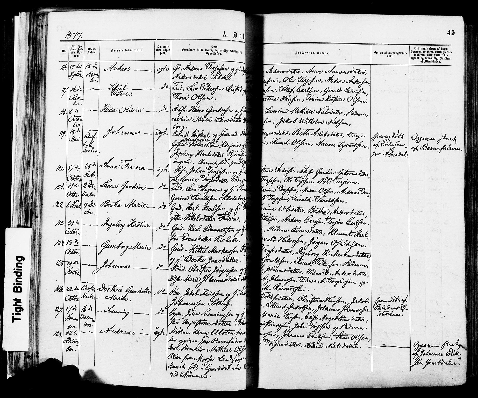 Øyestad sokneprestkontor, AV/SAK-1111-0049/F/Fa/L0016: Parish register (official) no. A 16, 1874-1886, p. 45