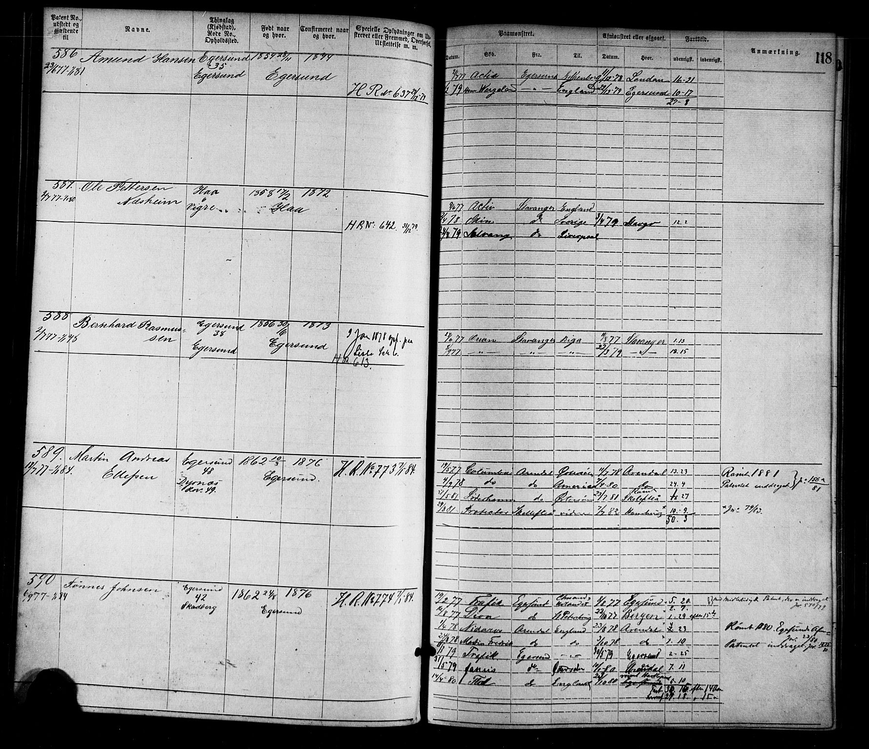 Egersund mønstringskrets, SAK/2031-0019/F/Fa/L0001: Annotasjonsrulle nr 1-1440 med register, O-1, 1869-1895, p. 135